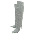Jimmy Choo Metallic Silver Glitter Knee High Boots 39