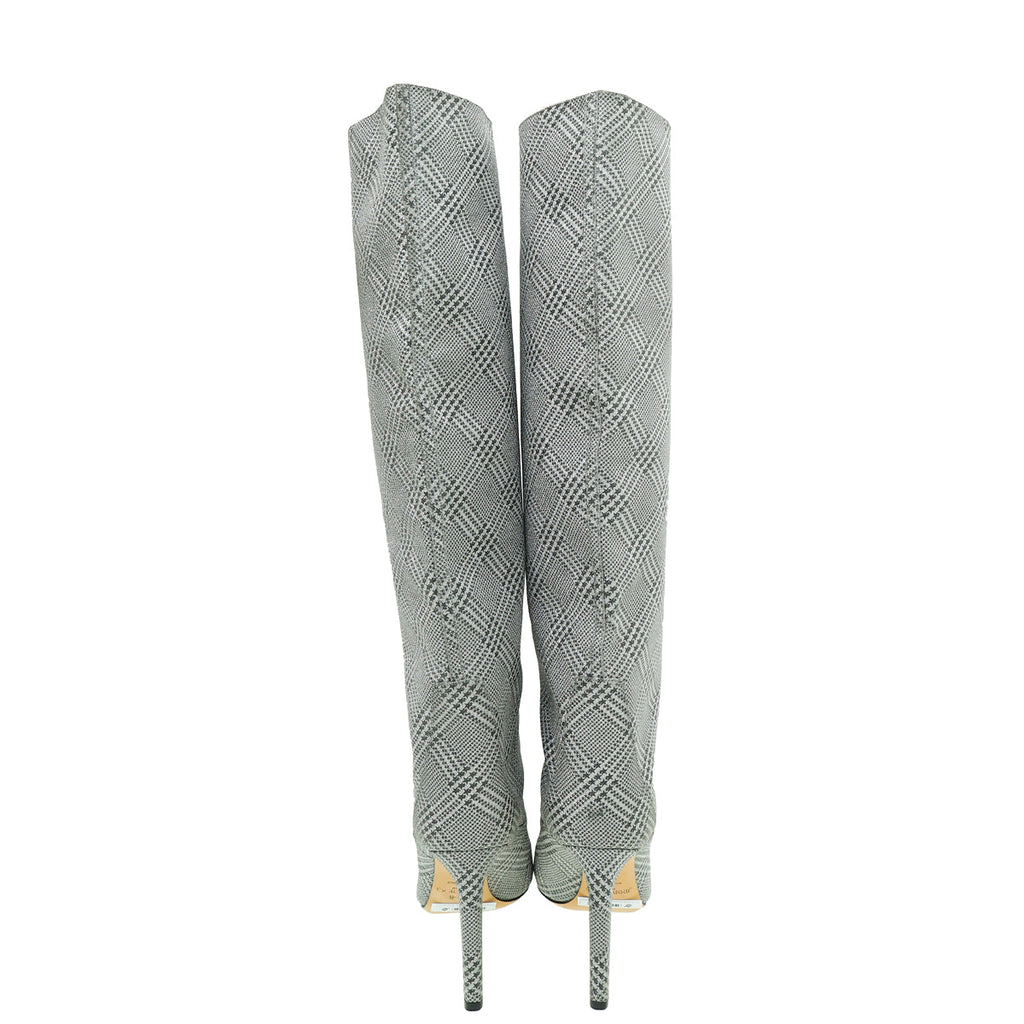 Jimmy Choo Metallic Silver Glitter Knee High Boots 39