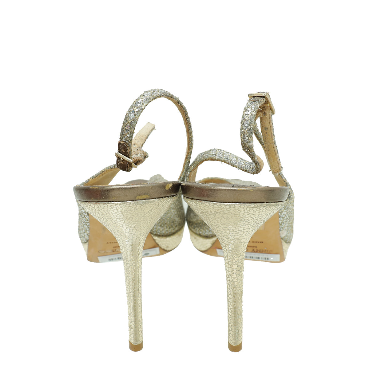 Jimmy Choo Metallic Light Gold Glitter Peep Toe Slingback 40