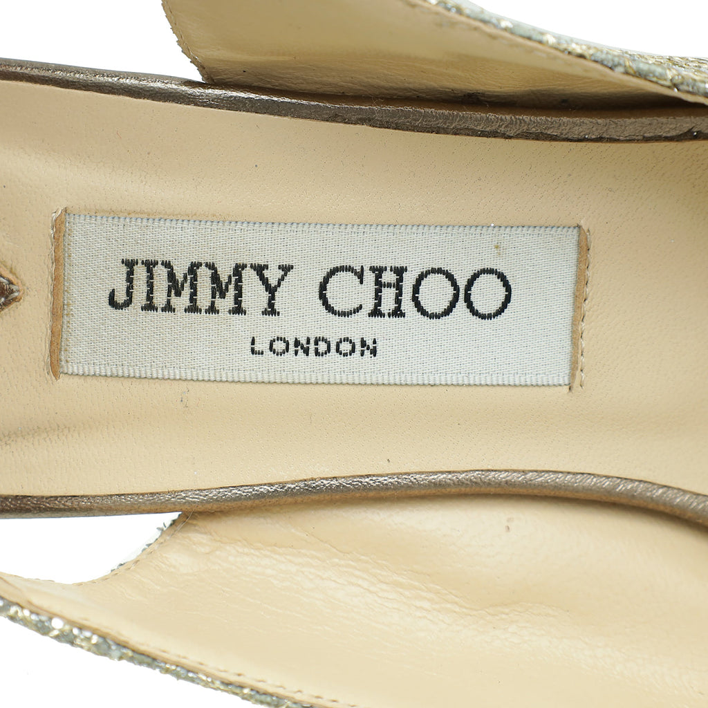 Jimmy Choo Metallic Light Gold Glitter Peep Toe Slingback 40