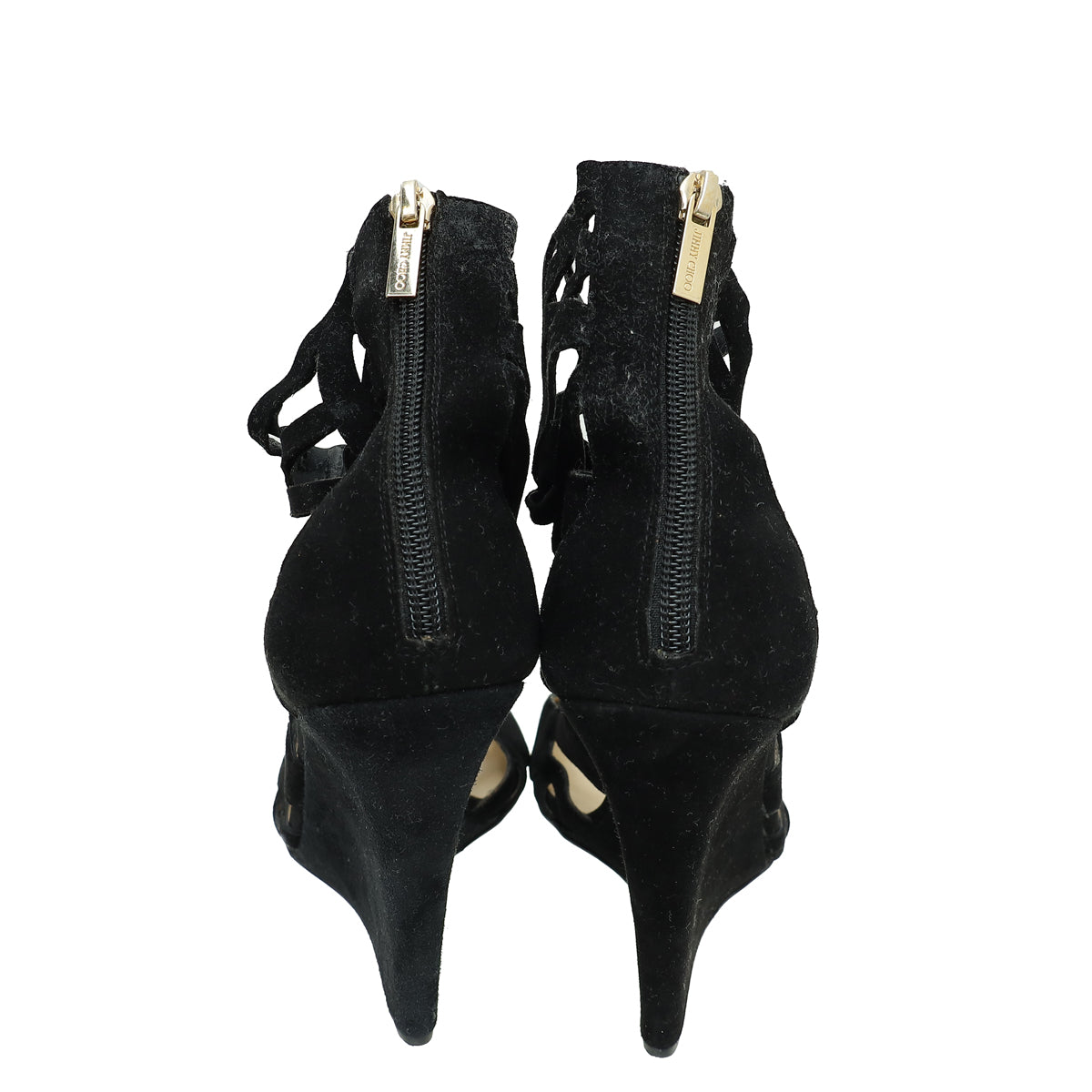 Jimmy Choo Black Suede Strappy Ankle Zip Wedge 40