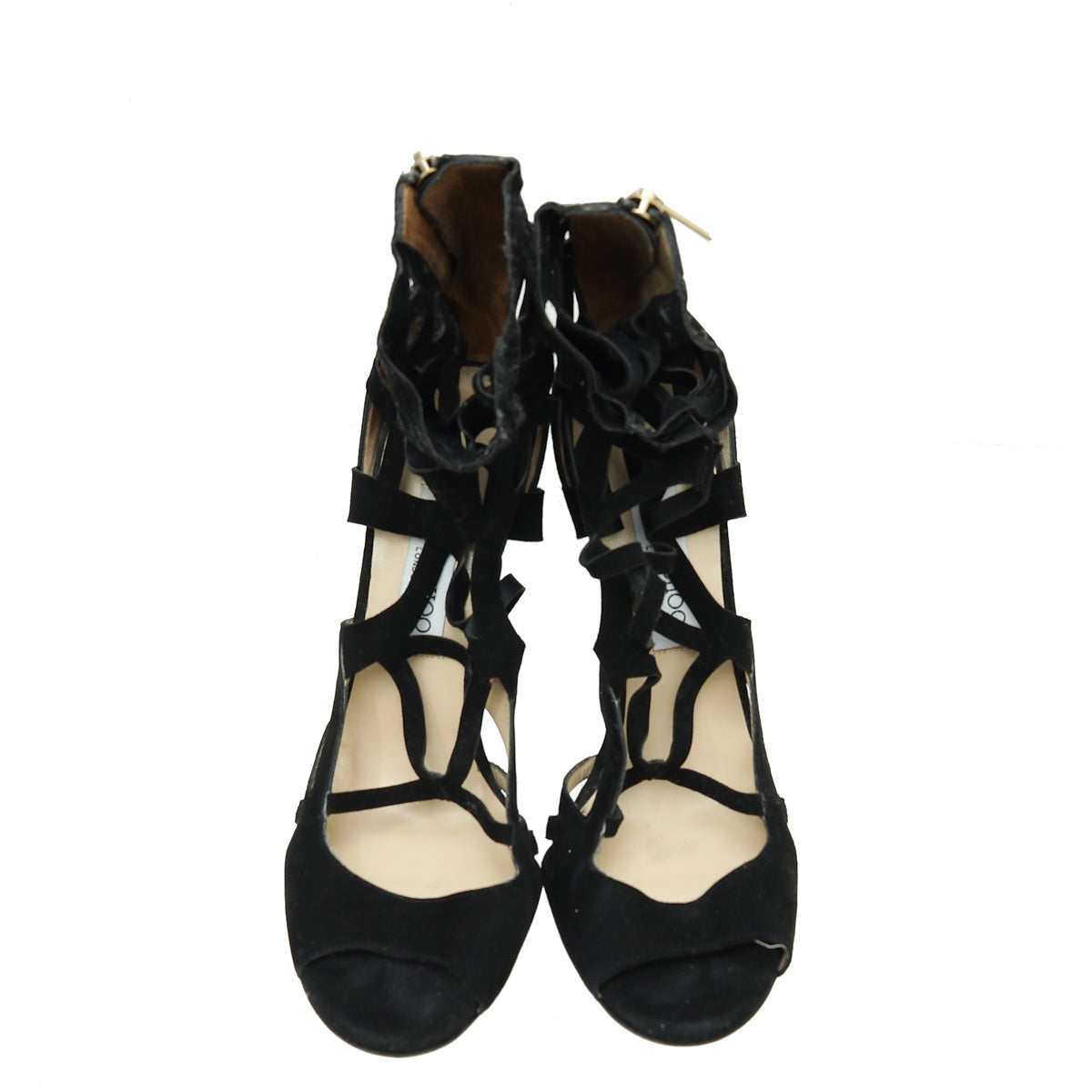 Jimmy Choo Black Suede Strappy Ankle Zip Wedge 40