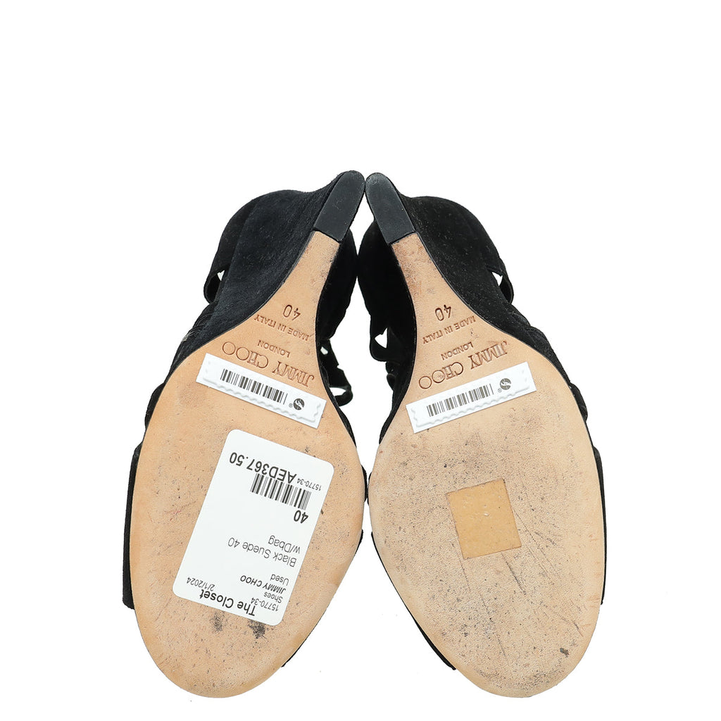 Jimmy Choo Black Suede Strappy Ankle Zip Wedge 40
