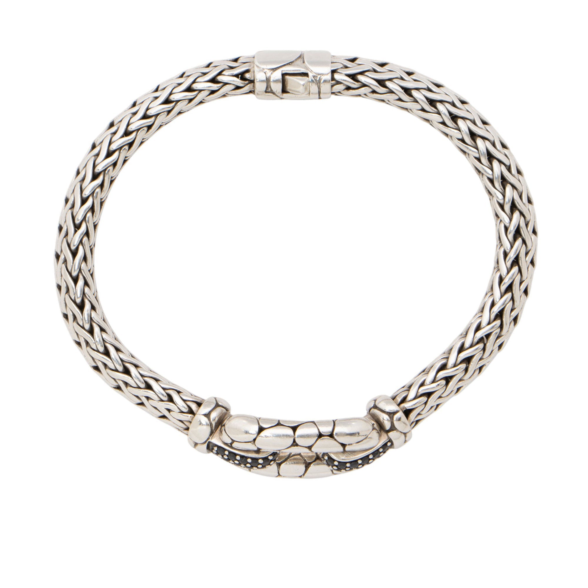 John Hardy Sterling Silver Black Sapphire Kali Pebble Station Bracelet