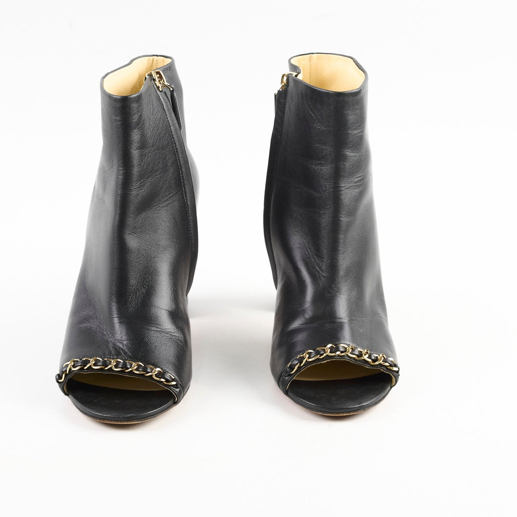 Chanel Women's Leather Open Toe Boots Black  Size 36.5