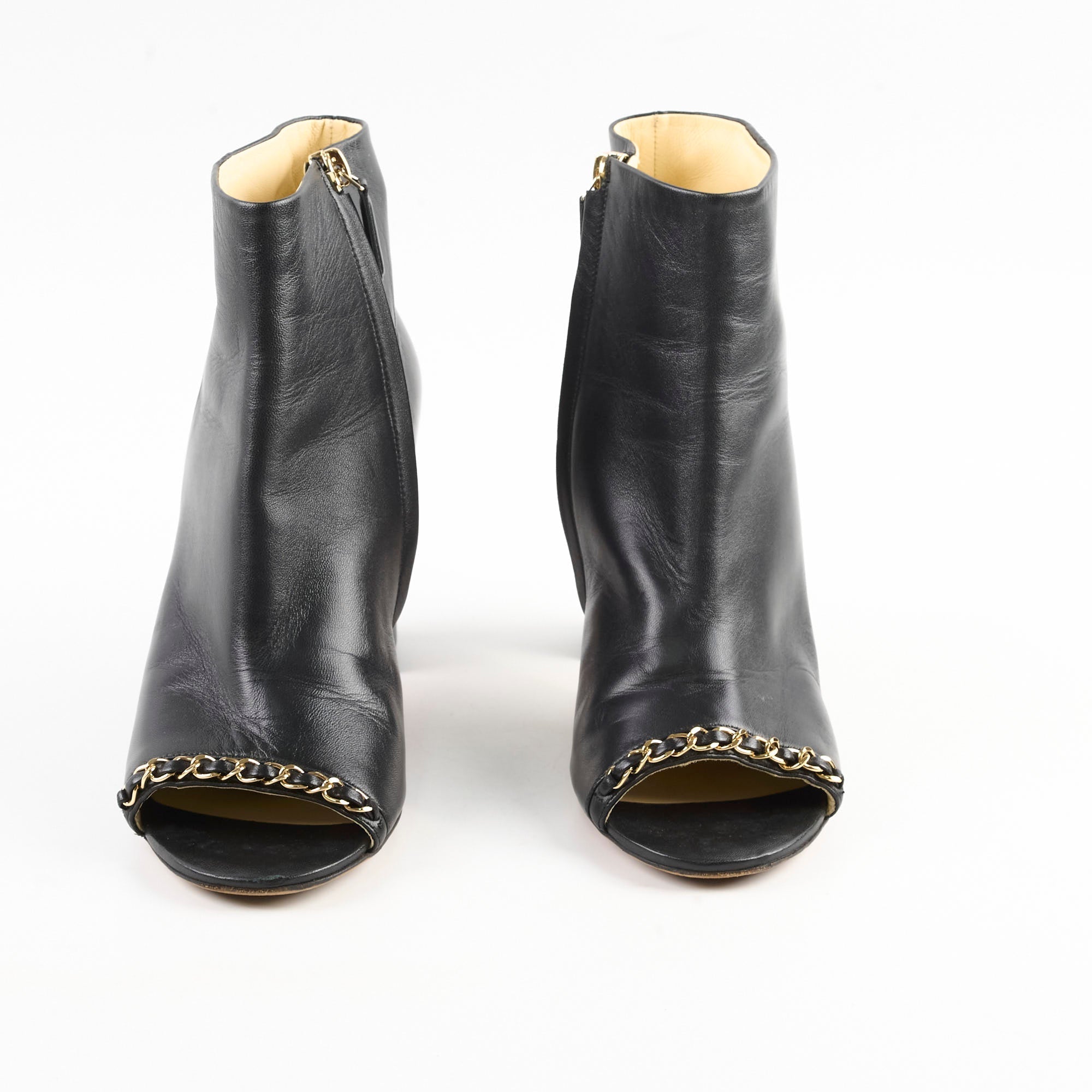 Chanel Women's Leather Open Toe Boots Black  Size 36.5