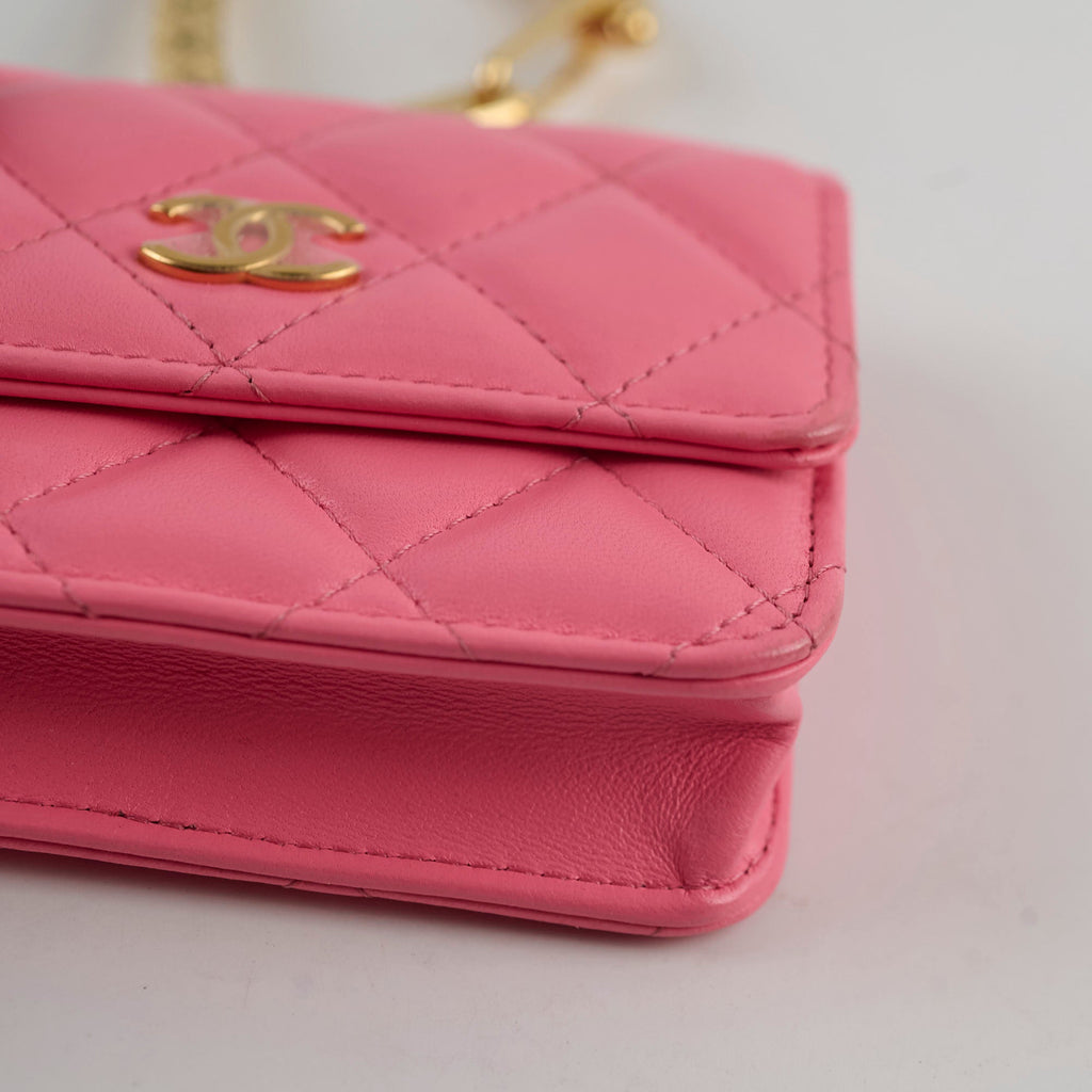 Chanel Qulited Mini Hook Card Coin Case Pink 31 Series