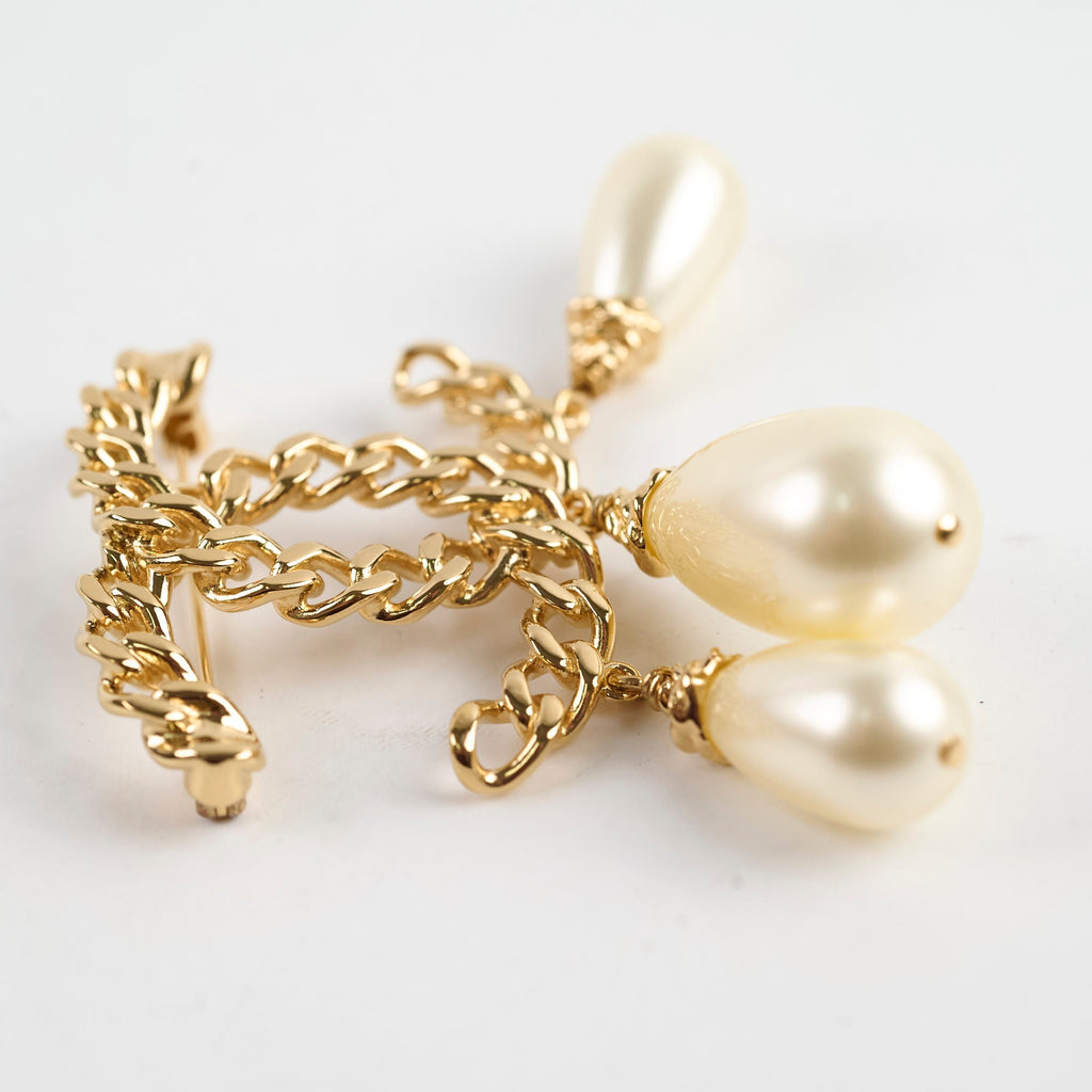 Chanel Large 3 Pearl Drop CC Brooch