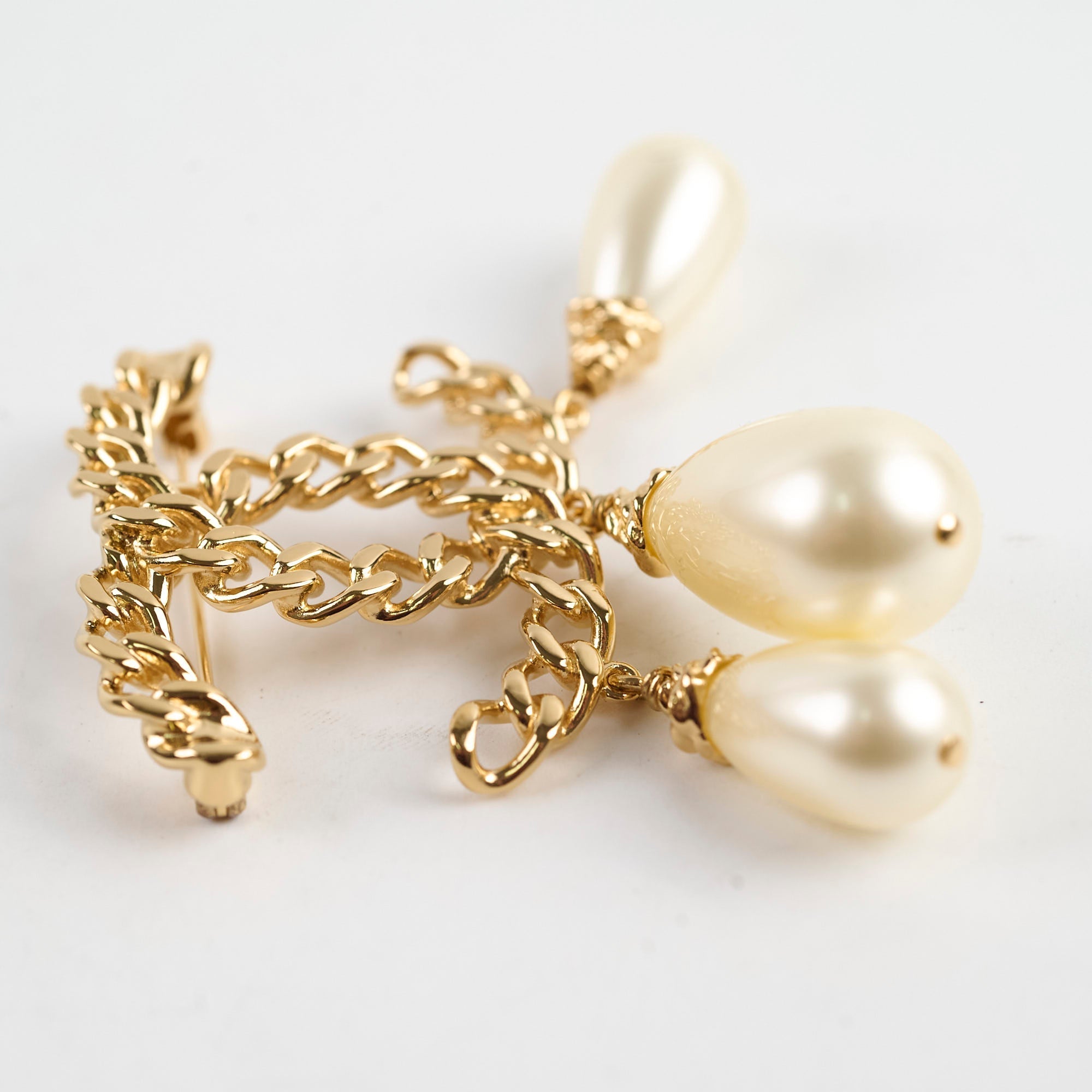 Chanel Large 3 Pearl Drop CC Brooch