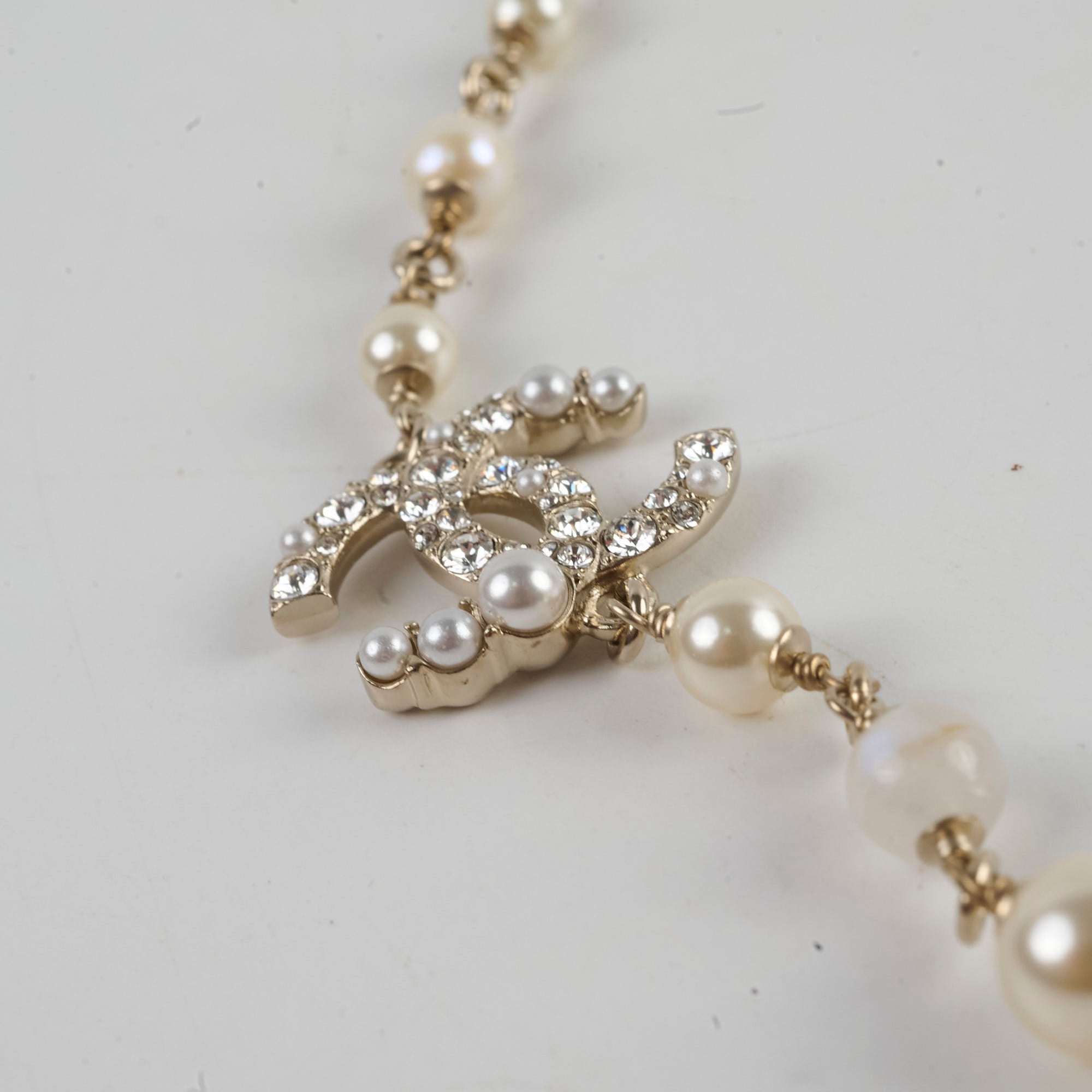 Chanel Long Pearl CC Crystal Necklace