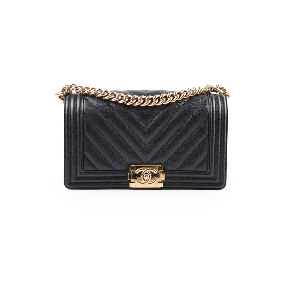 Chanel Boy Old Medium Chevron Caviar Black