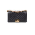 Chanel Boy Old Medium Chevron Caviar Black
