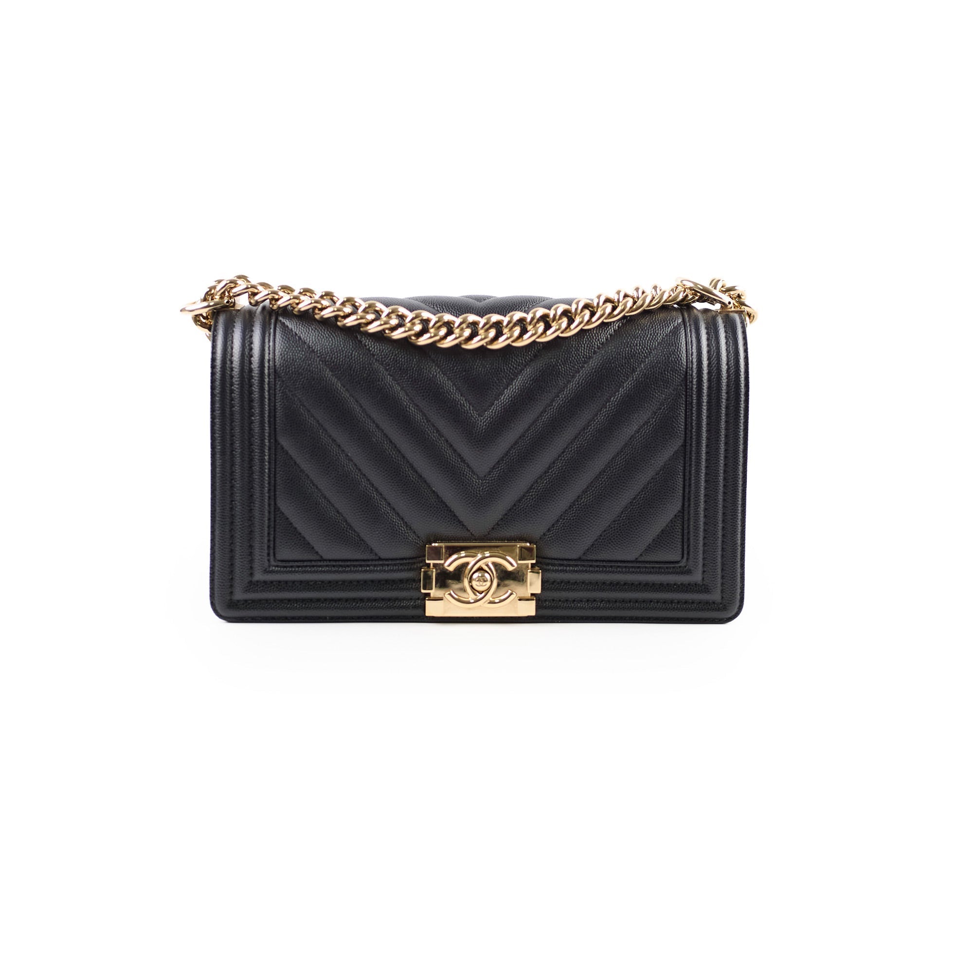 Chanel Boy Old Medium Chevron Caviar Black