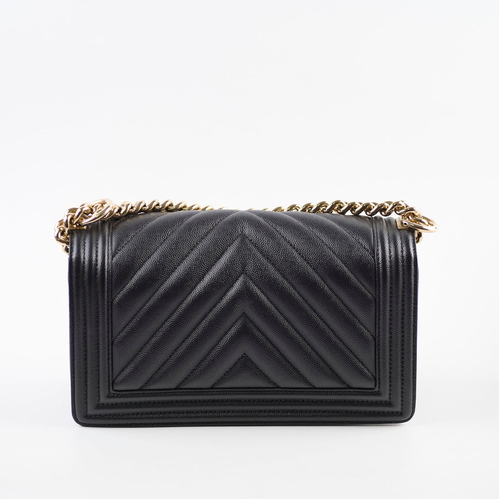 Chanel Boy Old Medium Chevron Caviar Black