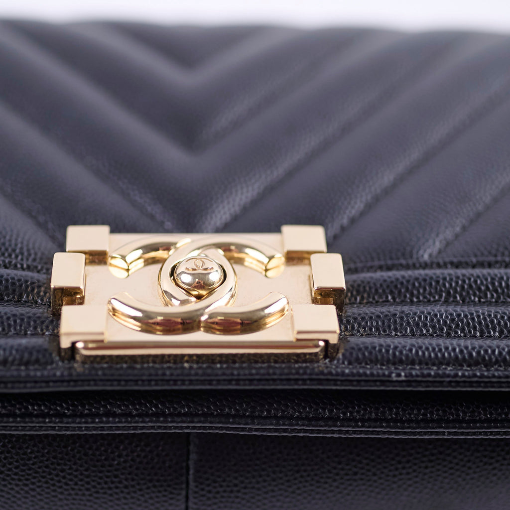 Chanel Boy Old Medium Chevron Caviar Black