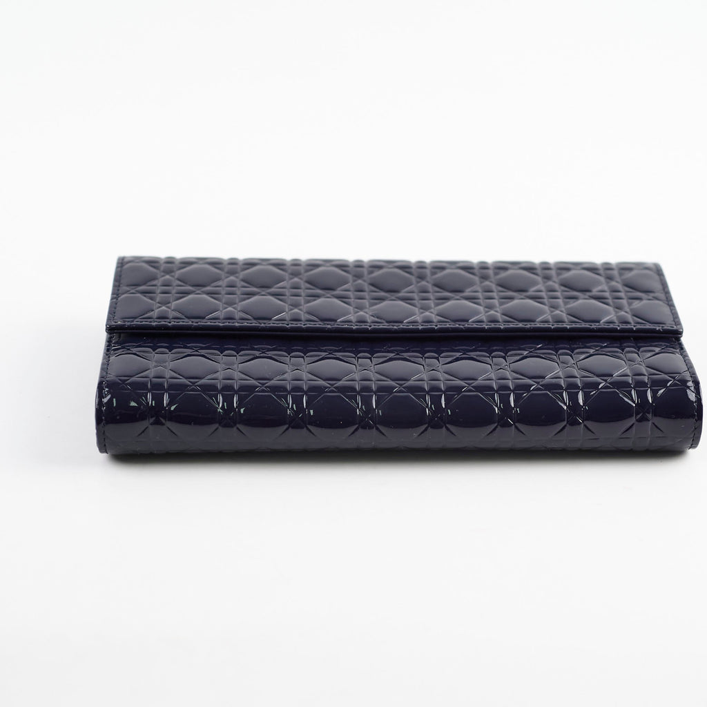 Christian Dior Wallet On Chain WOC Patent Dark Navy