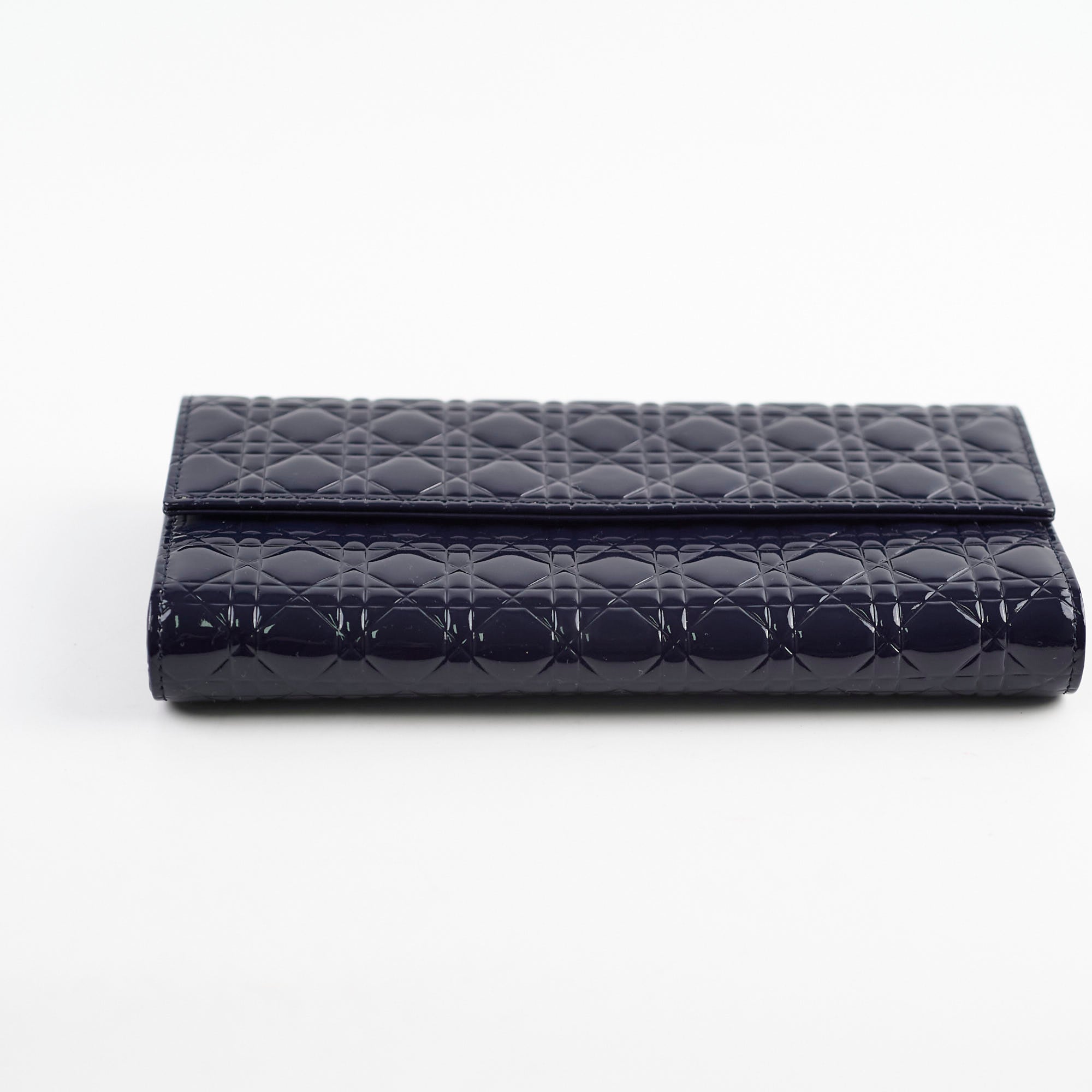 Christian Dior Wallet On Chain WOC Patent Dark Navy