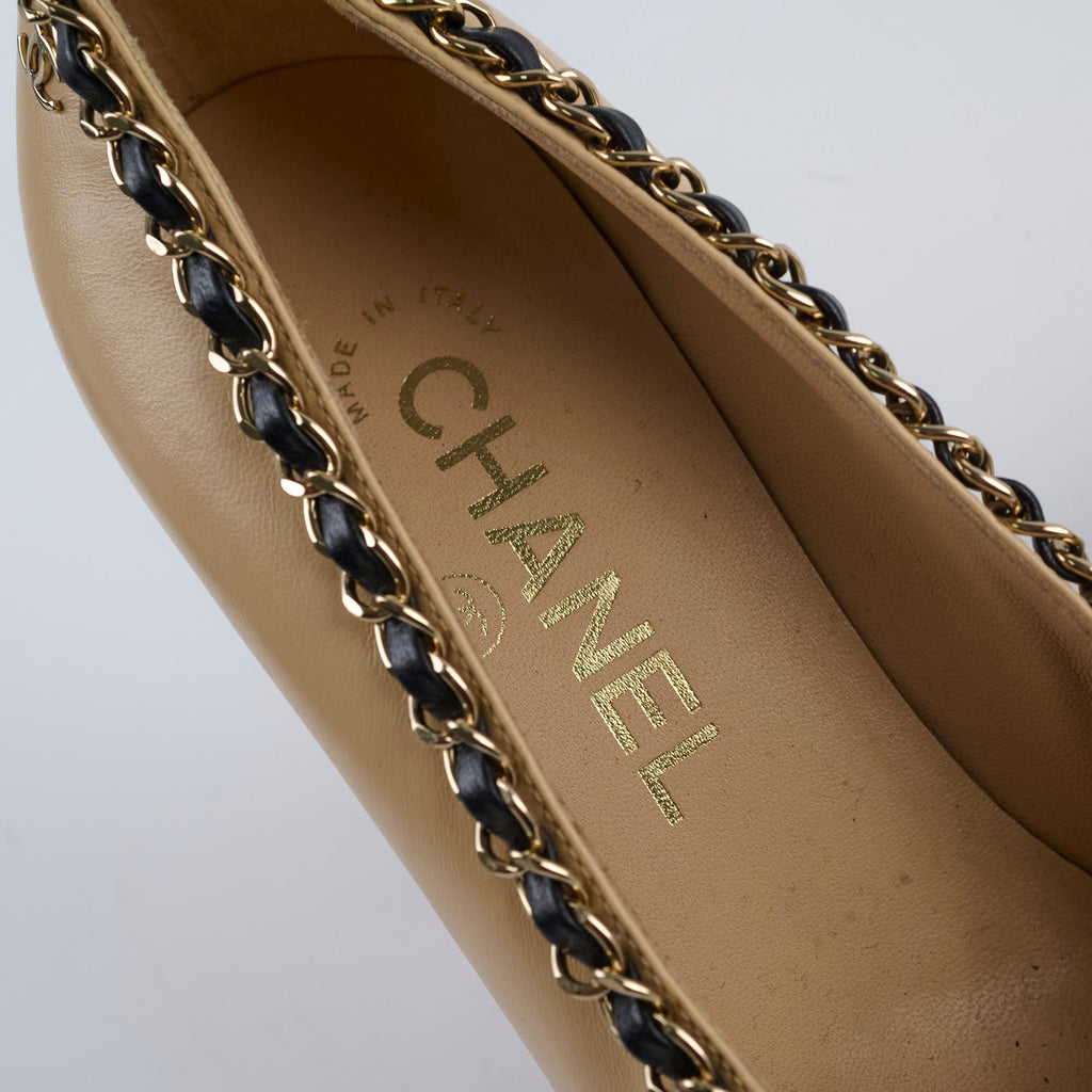 Chanel Chain Cap Toe Pumps Beige Size 35.5