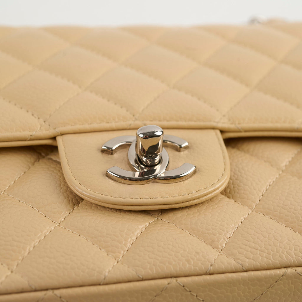 Chanel Medium/Large Caviar Double Classic Flap Beige