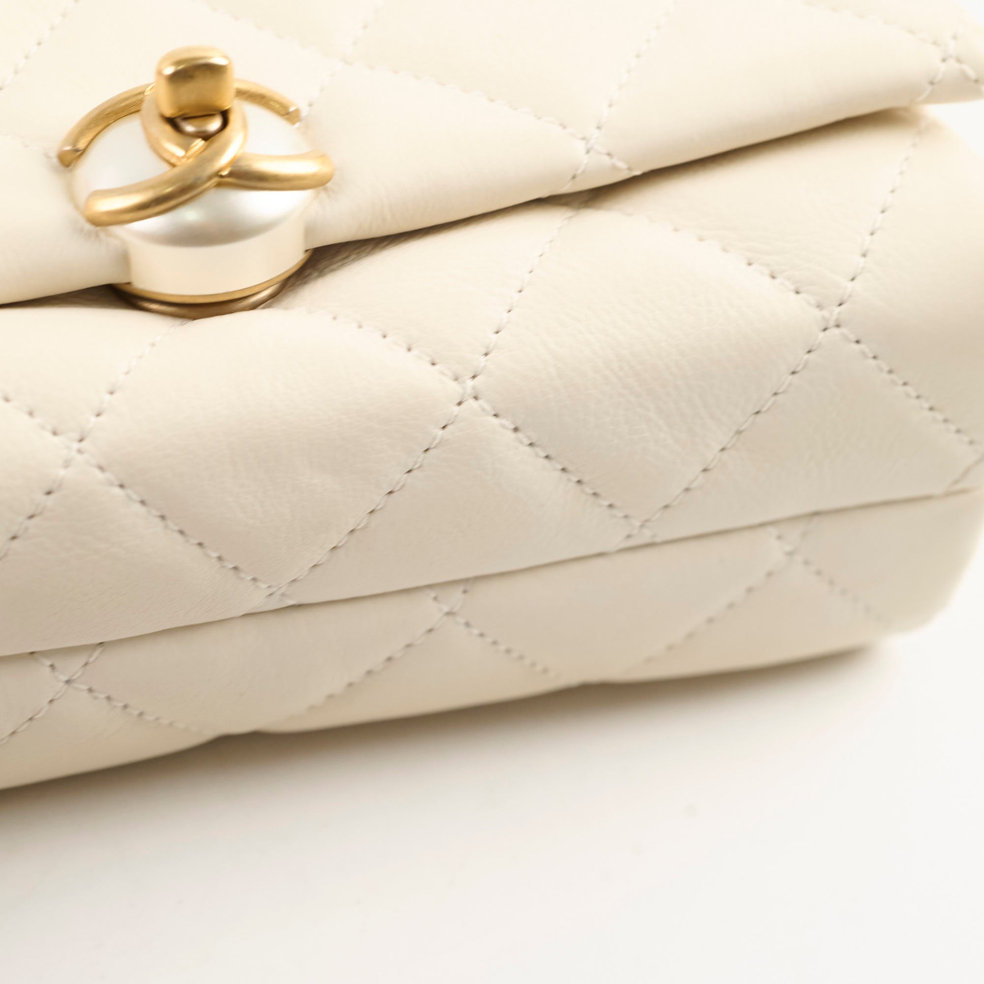 Chanel Calfskin Accordion Pearl Flap Bag White 28 Series