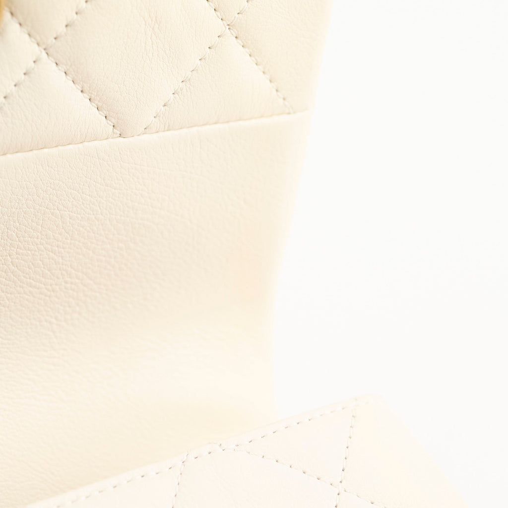 Chanel Calfskin Accordion Pearl Flap Bag White 28 Series