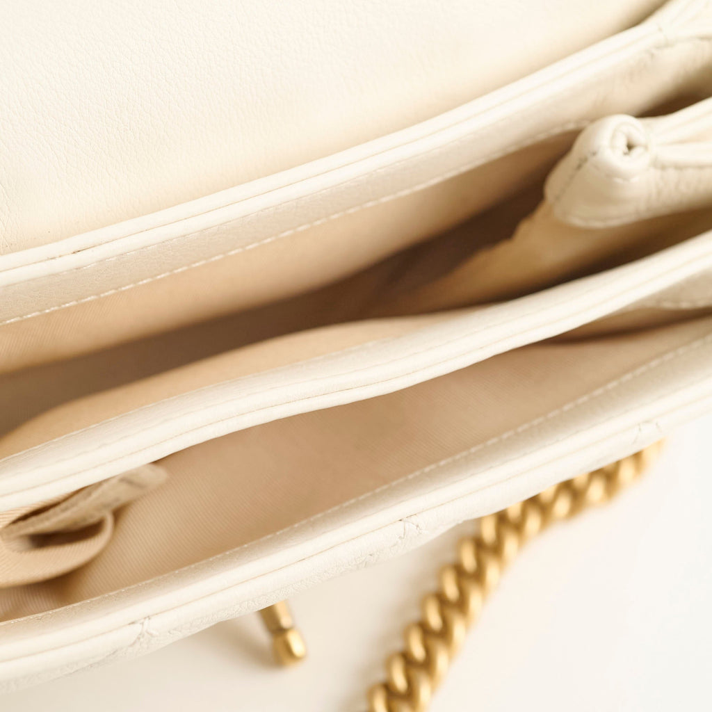 Chanel Calfskin Accordion Pearl Flap Bag White 28 Series