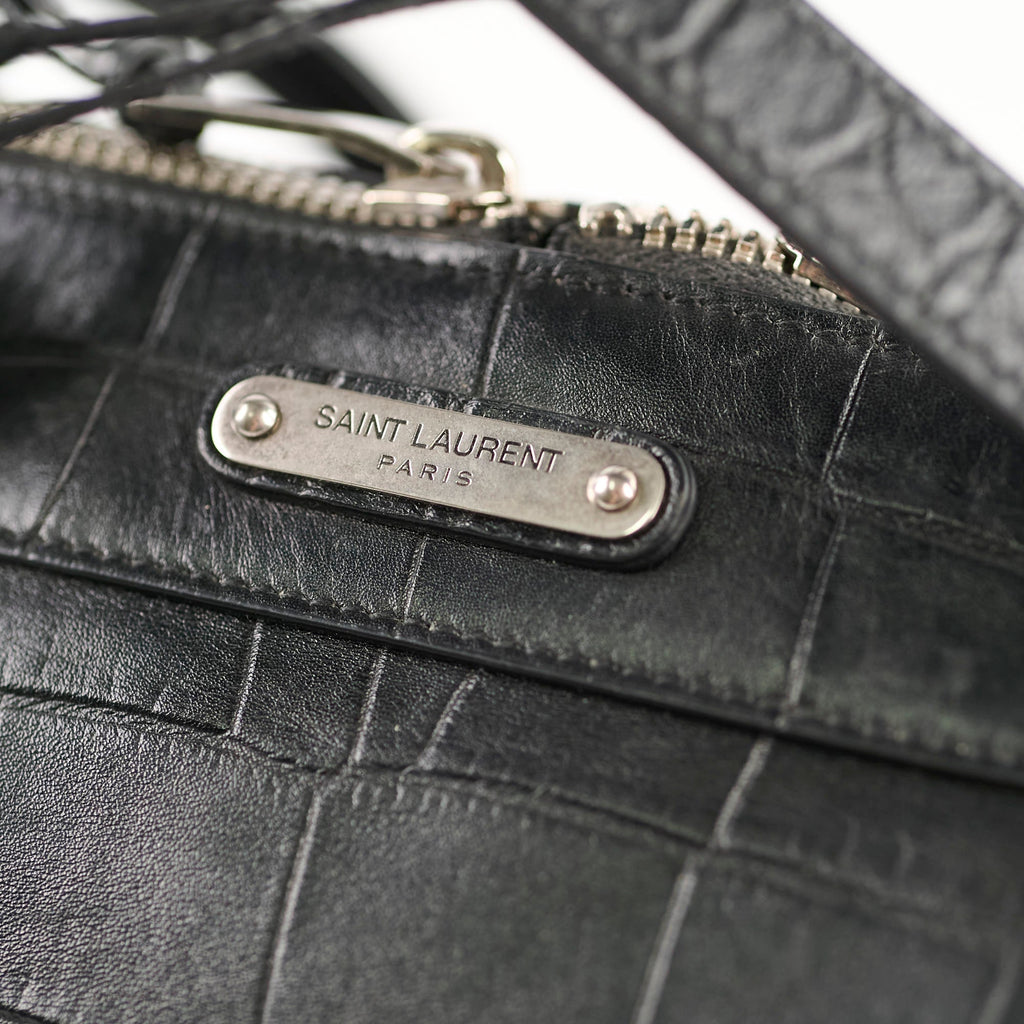 Saint Laurent Croc Embossed Tote Black