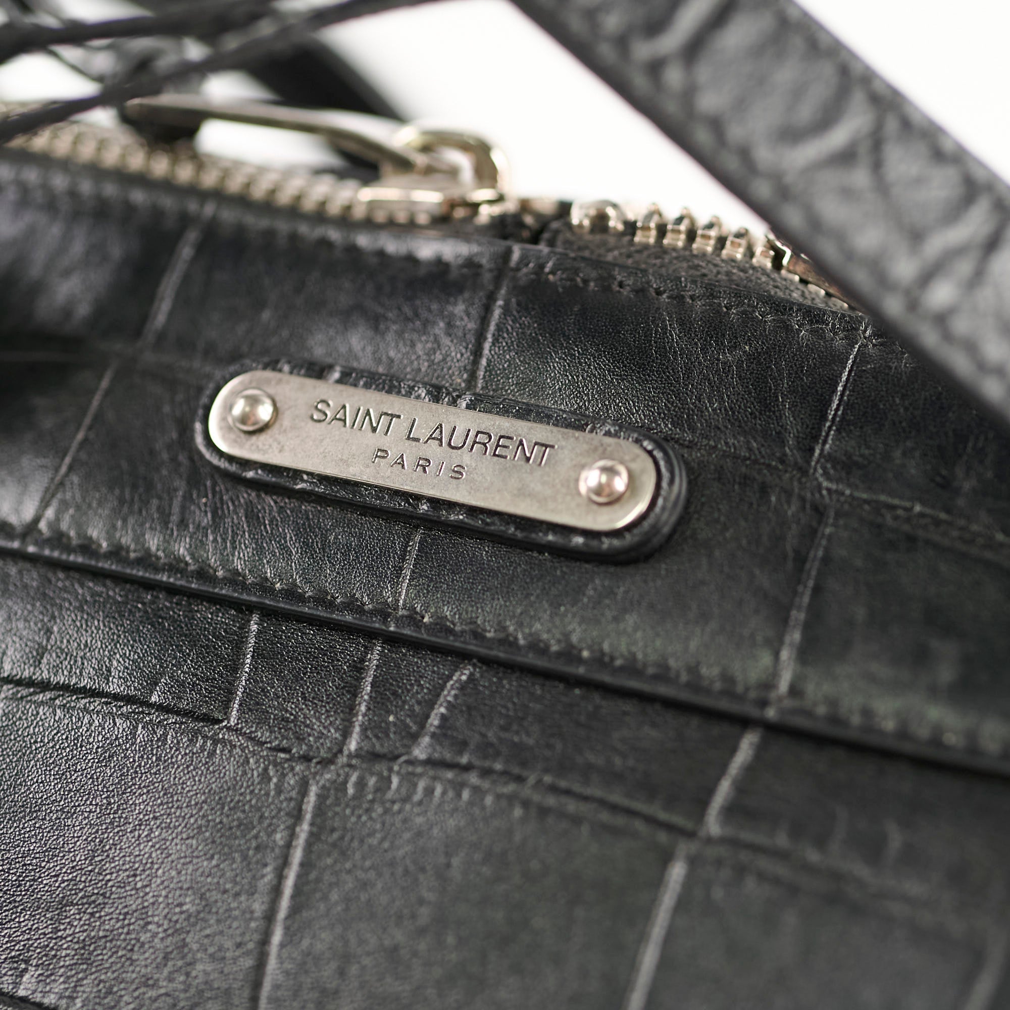 Saint Laurent Croc Embossed Tote Black