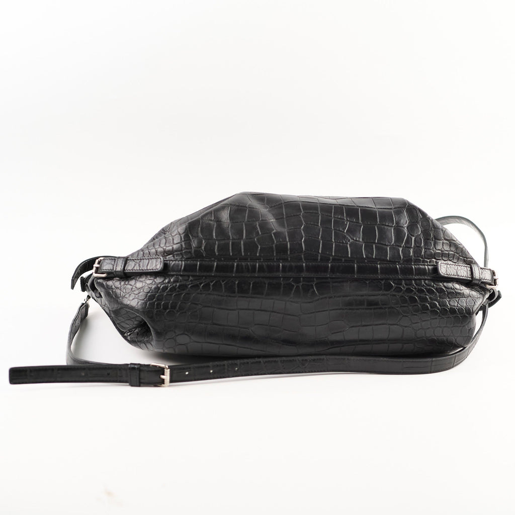 Saint Laurent Croc Embossed Tote Black