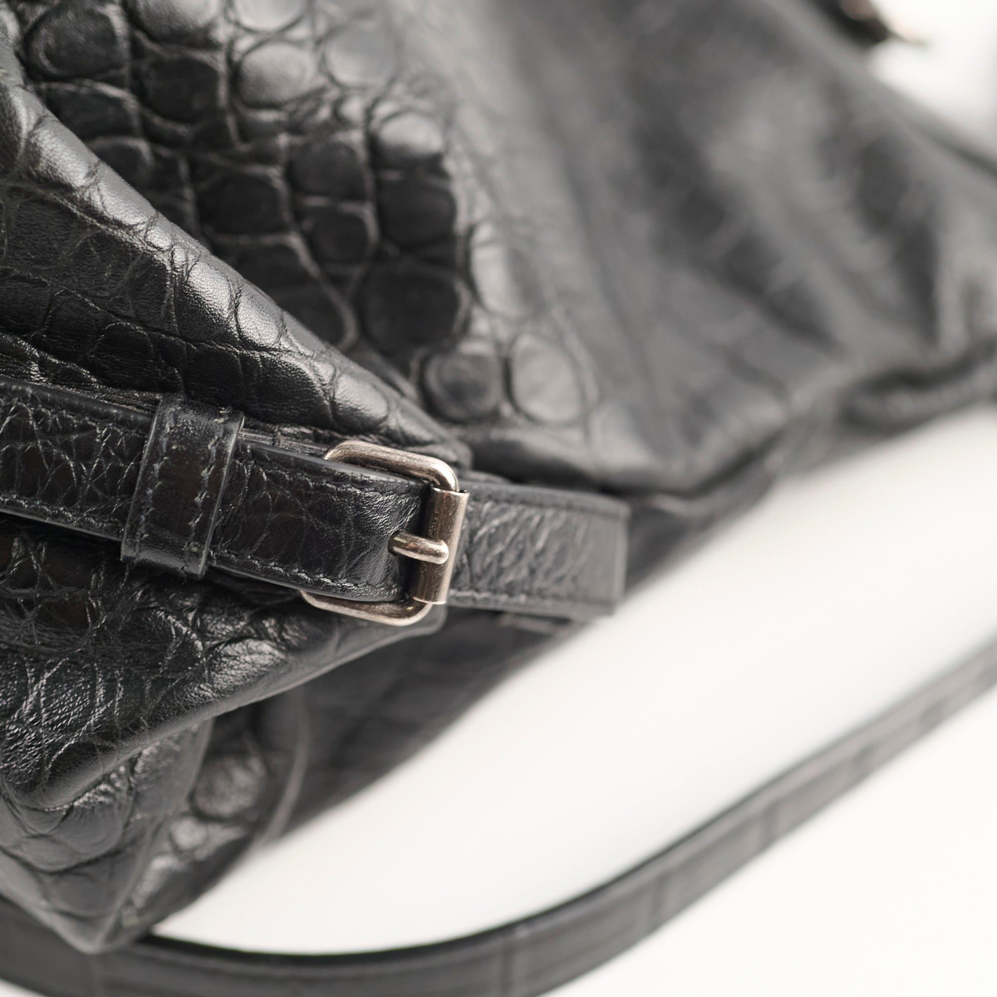 Saint Laurent Croc Embossed Tote Black