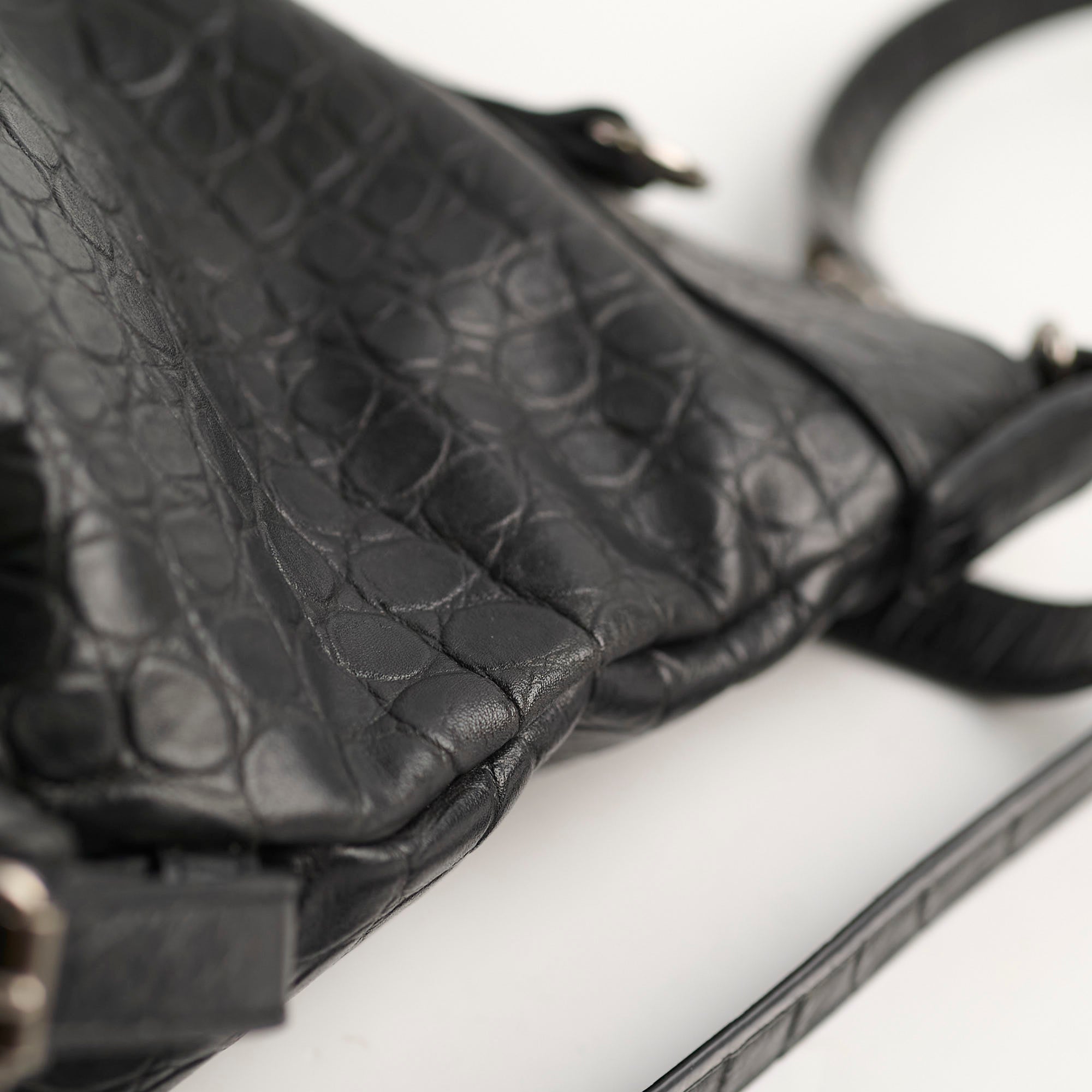 Saint Laurent Croc Embossed Tote Black