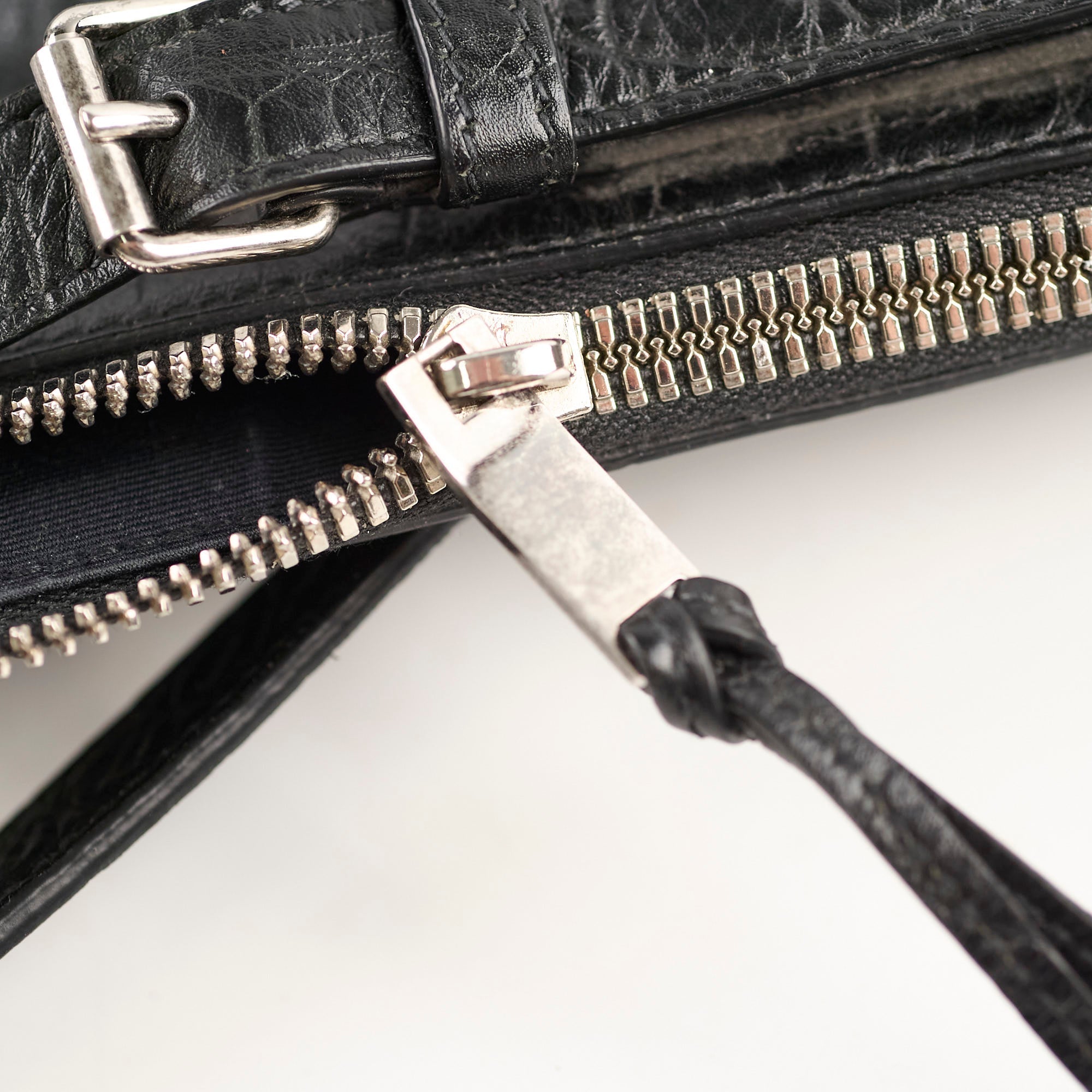 Saint Laurent Croc Embossed Tote Black