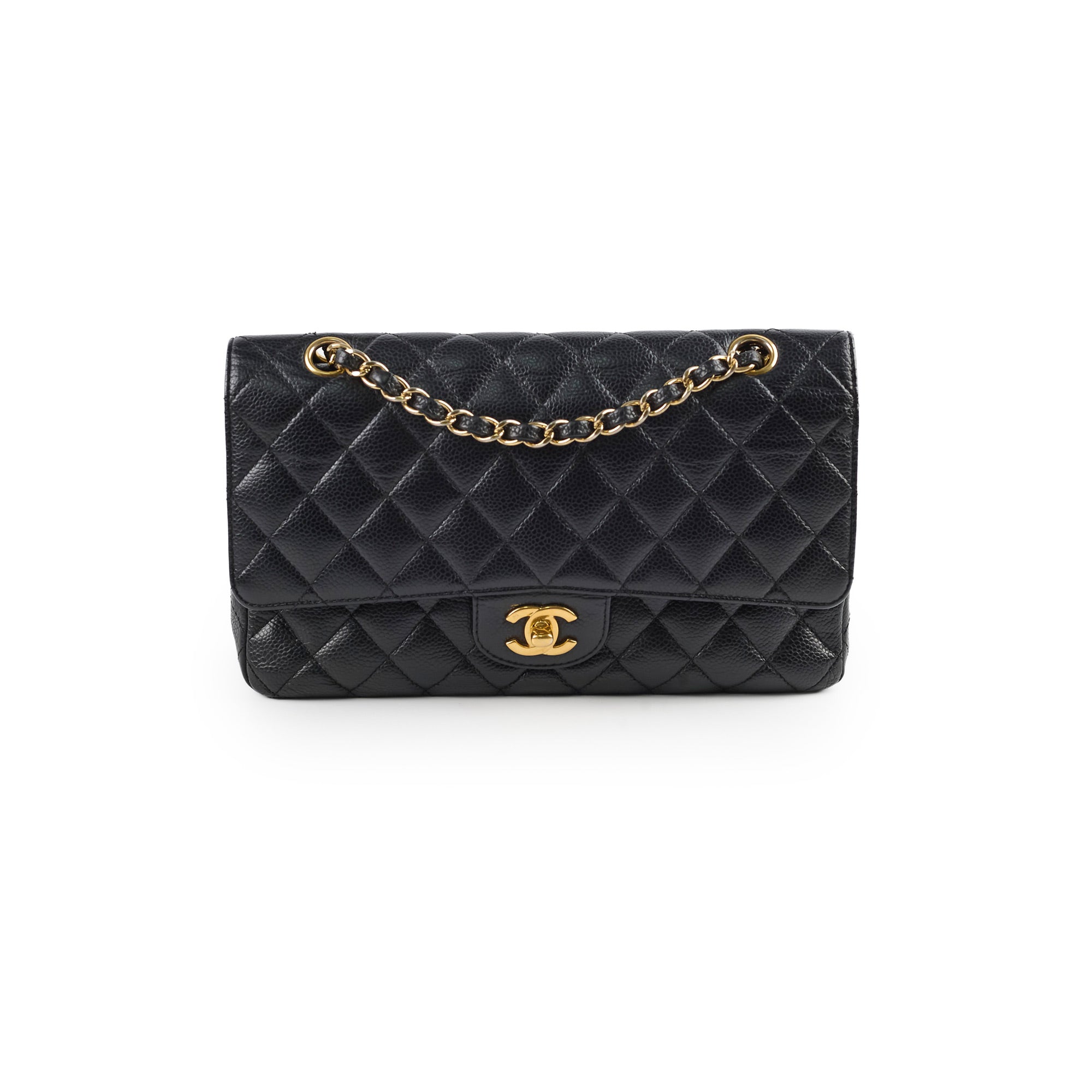 Chanel Medium/Large Caviar Classic Double Flap GHW Black