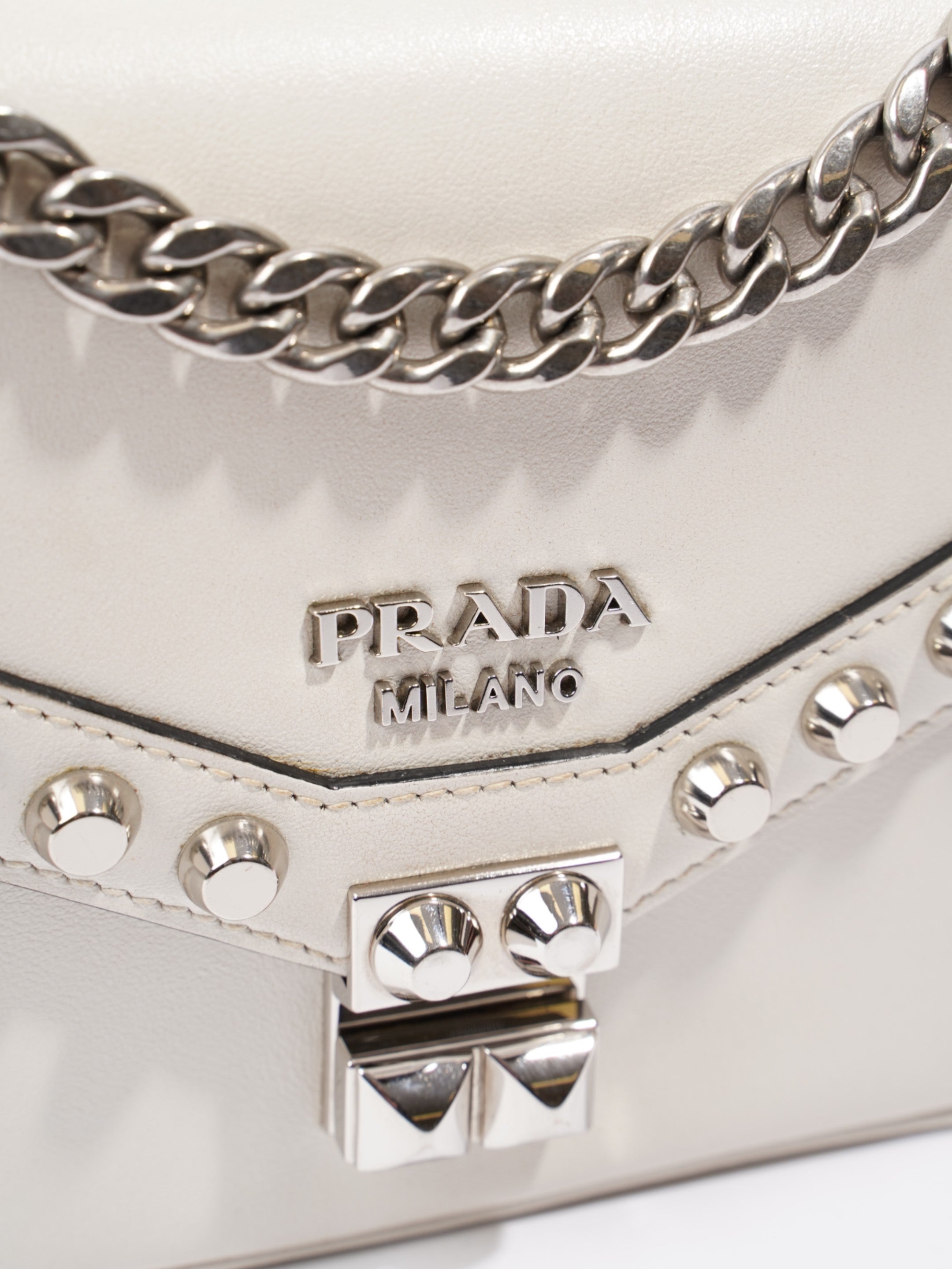Prada Studded Shoulder Bag White Leather