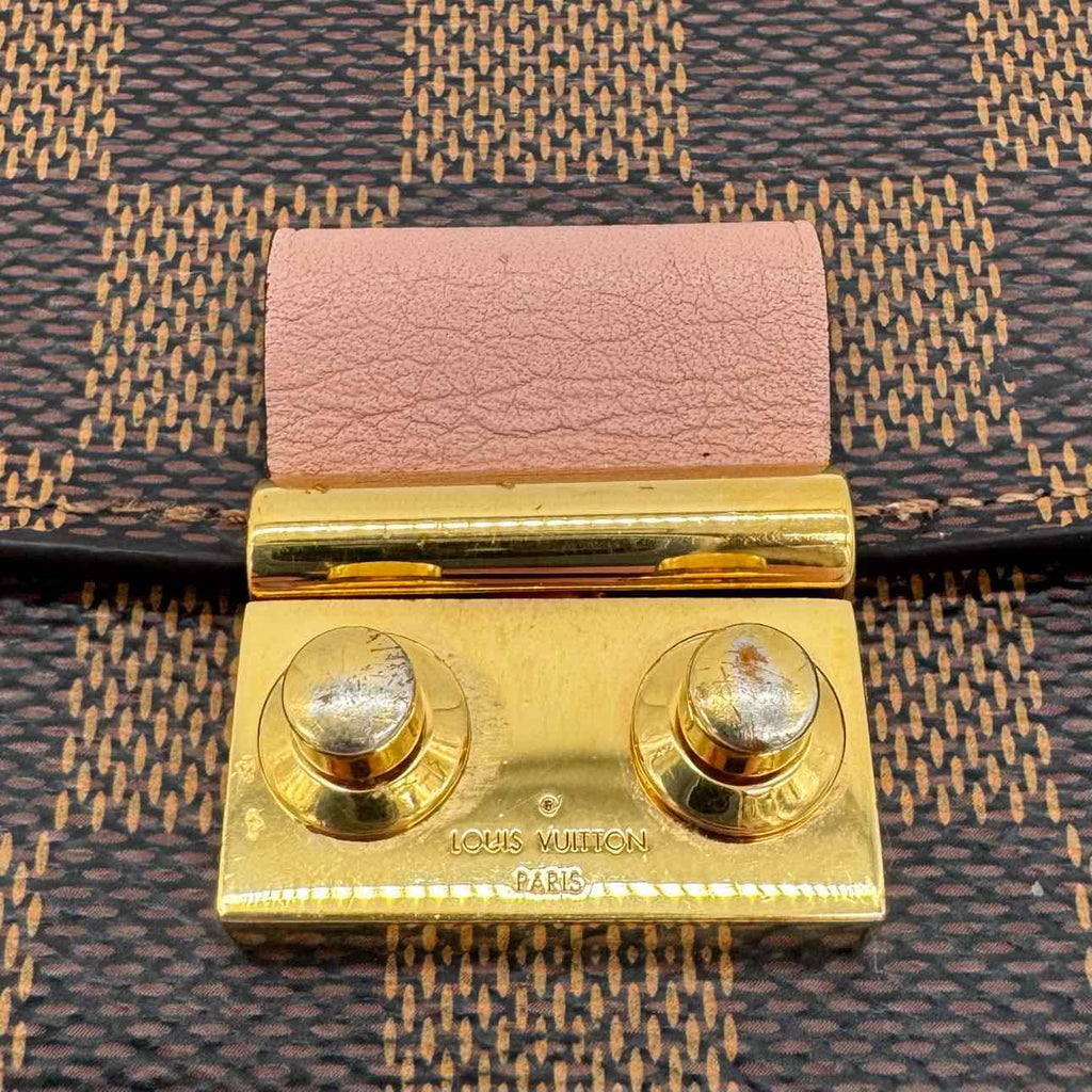 LOUIS VUITTON Damier Ebene Croisette Chain Wallet Rose Ballerine