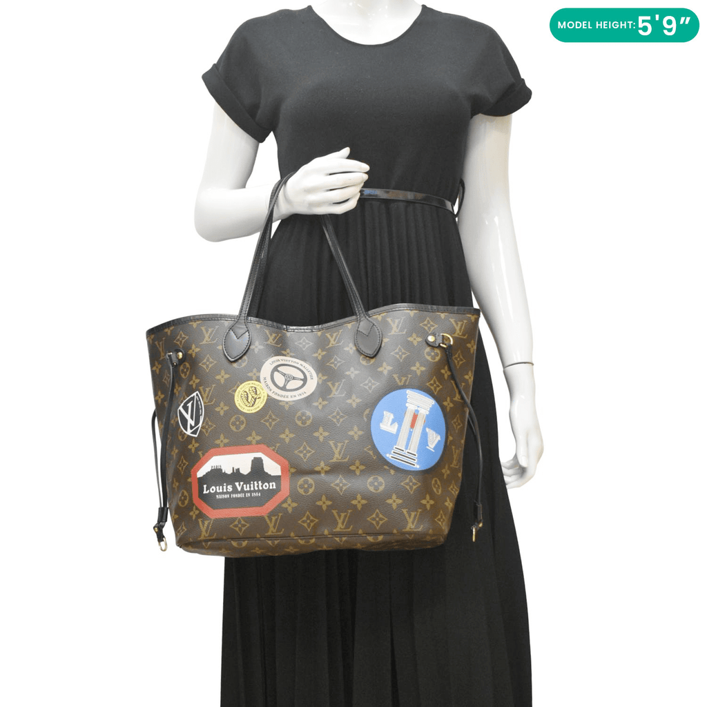 LOUIS VUITTON World Tour Neverfull MM Monogram Canvas Tote Shoulder Bag Brown