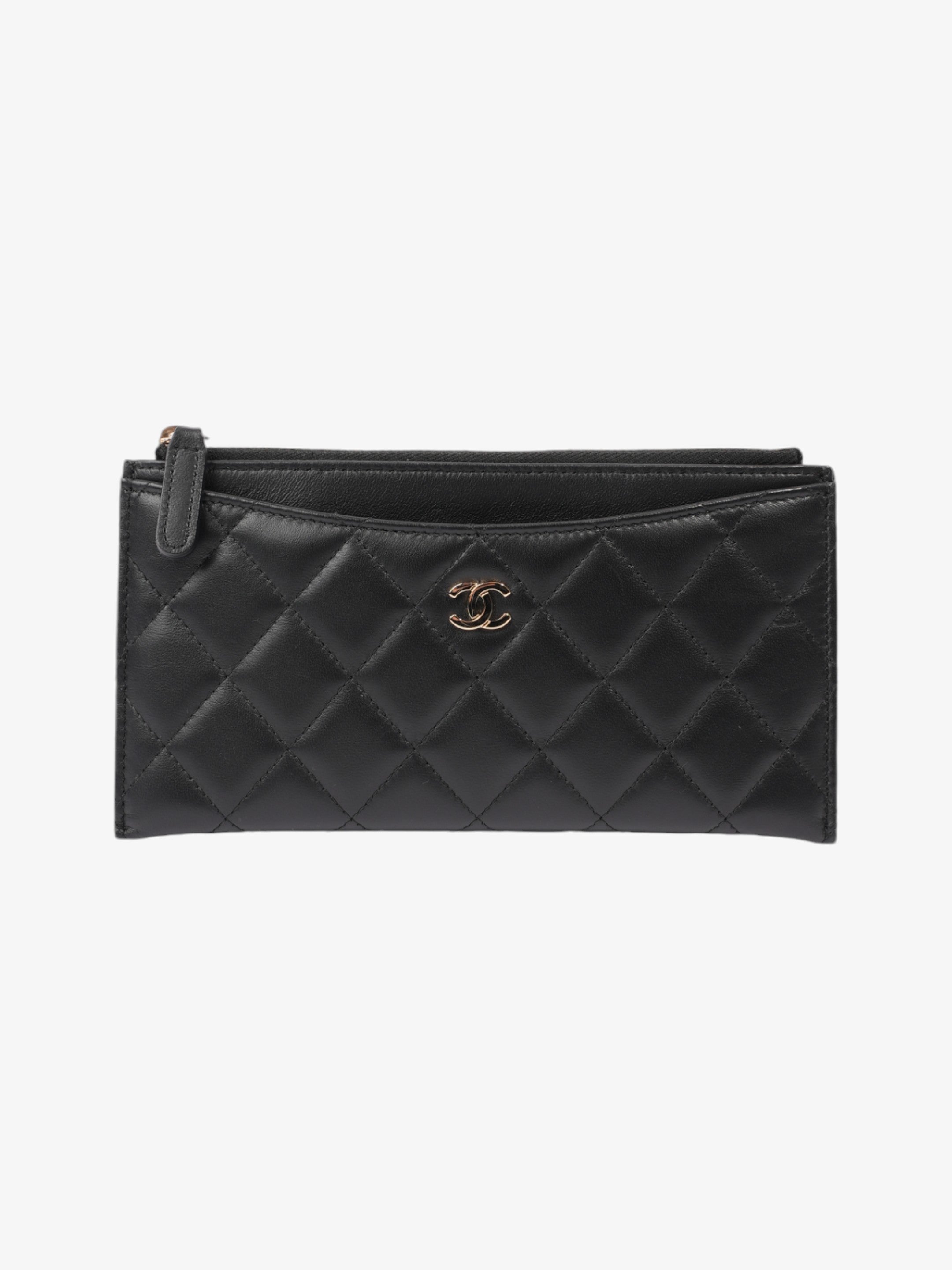 Chanel Zip Wallet Black Lambskin Leather