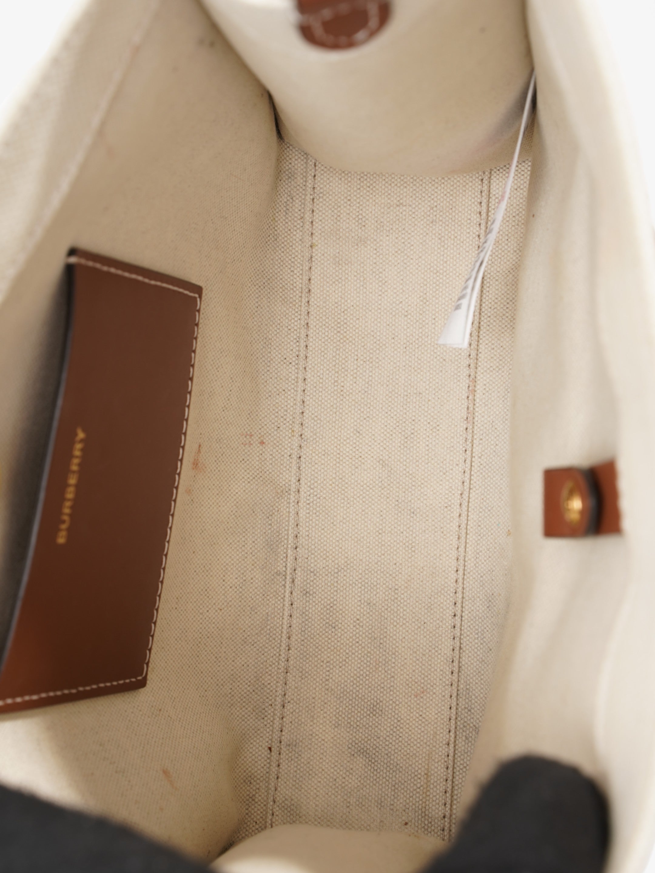 Burberry Freya Horseferry Tote Natural / Tan Cotton Mini