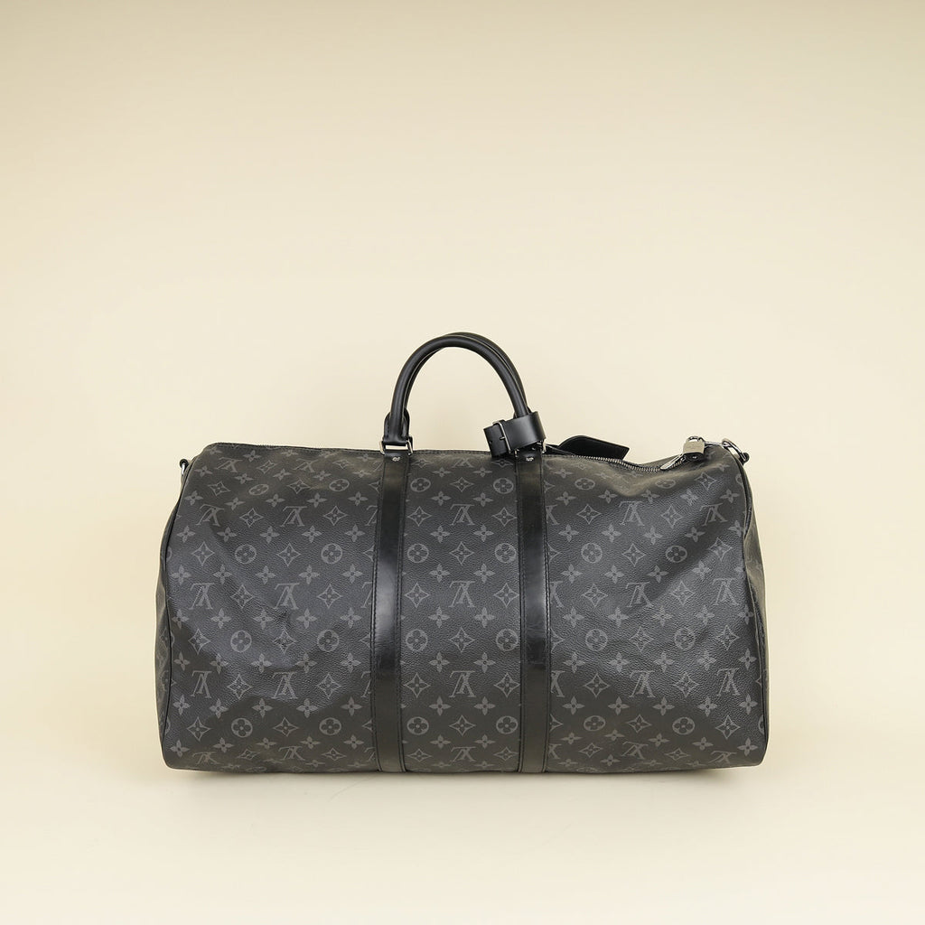 Louis Vuitton Monogram Eclipse Keepall Bandouliere 55 Bag W/ MO Initials