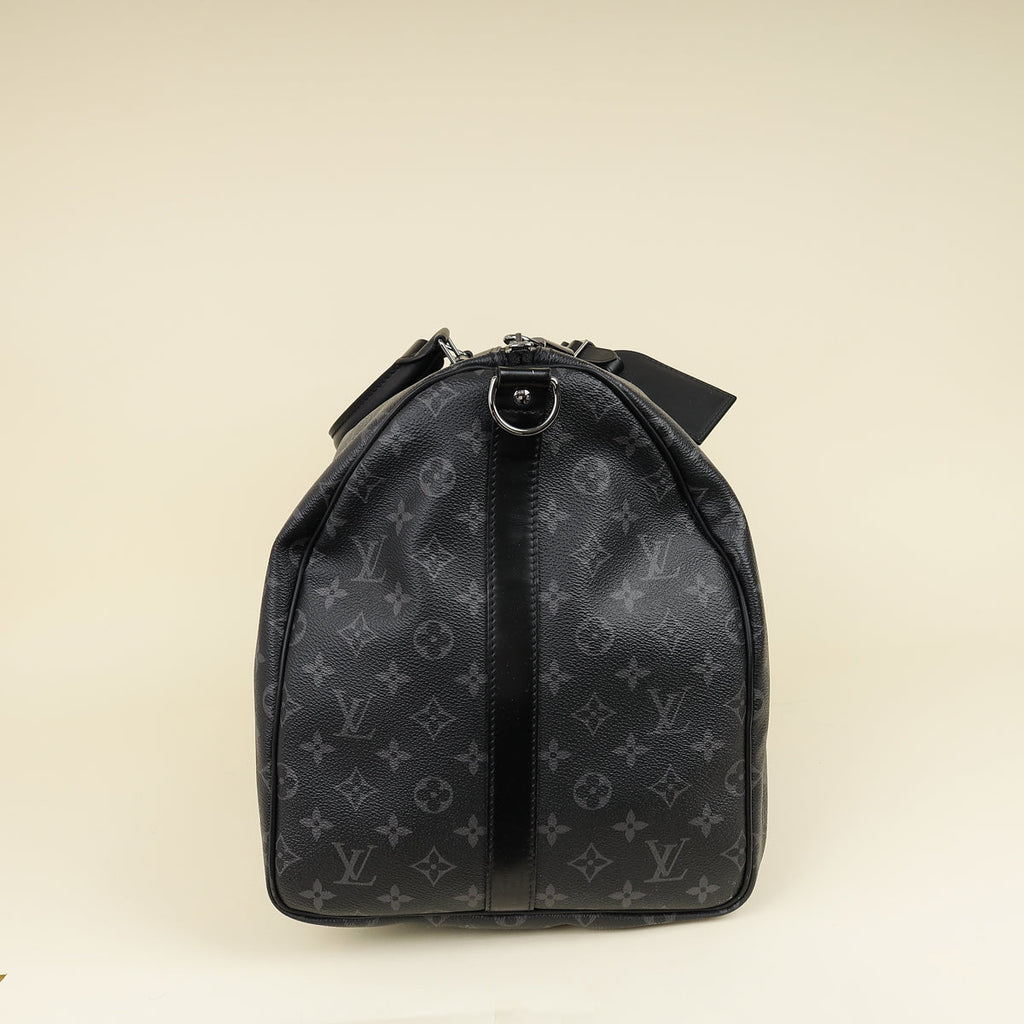 Louis Vuitton Monogram Eclipse Keepall Bandouliere 55 Bag W/ MO Initials