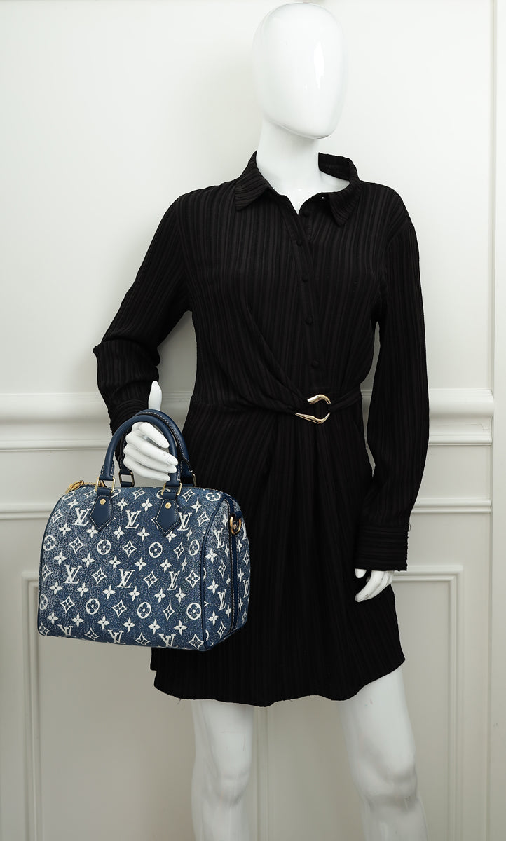 Louis Vuitton Navy Blue Monogram Denim Jacquard Speedy Bandouliere 25 Bag