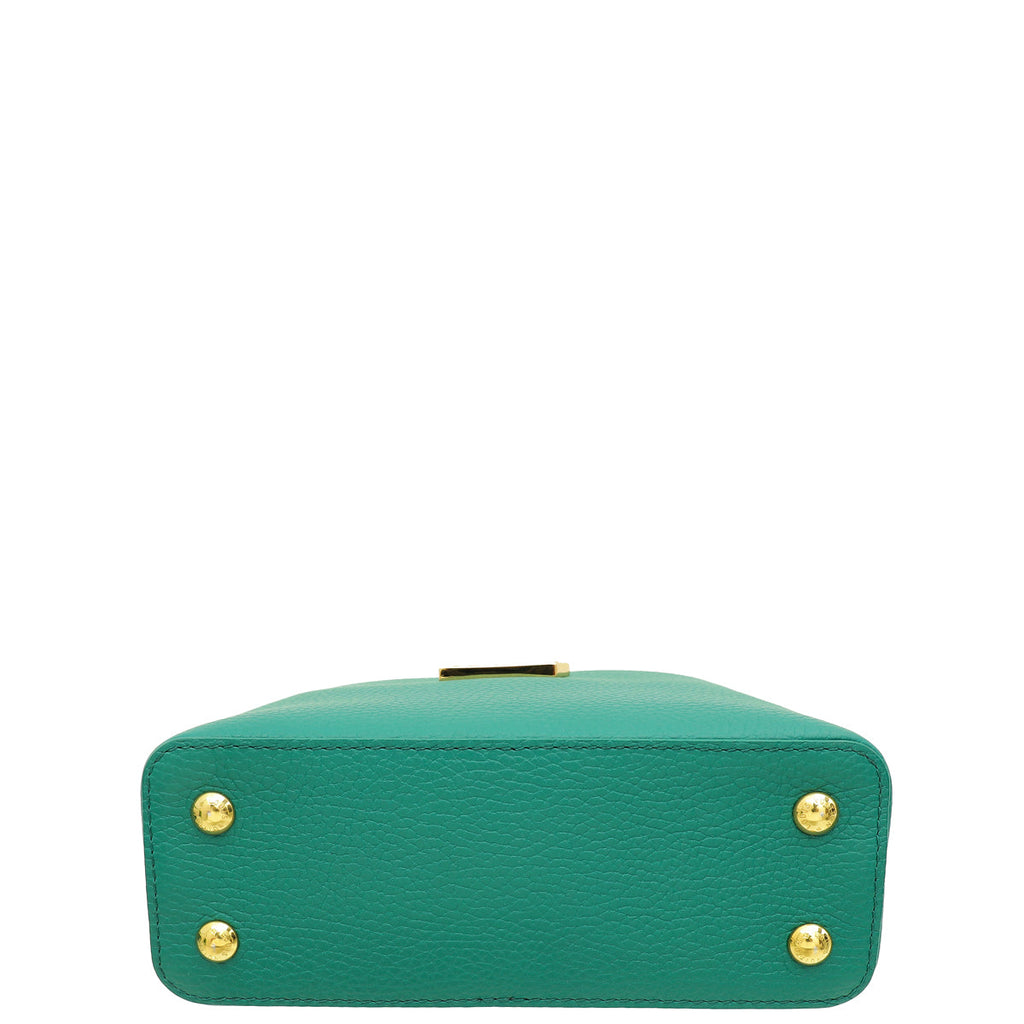 Louis Vuitton Emeraude Taurillon Ostrich Capucines Mini Bag W/ MOP Inlay