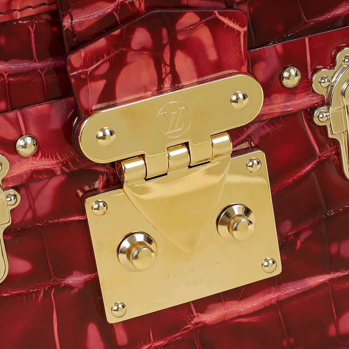 Louis Vuitton Red Shiny Alligator Petite Malle Bag