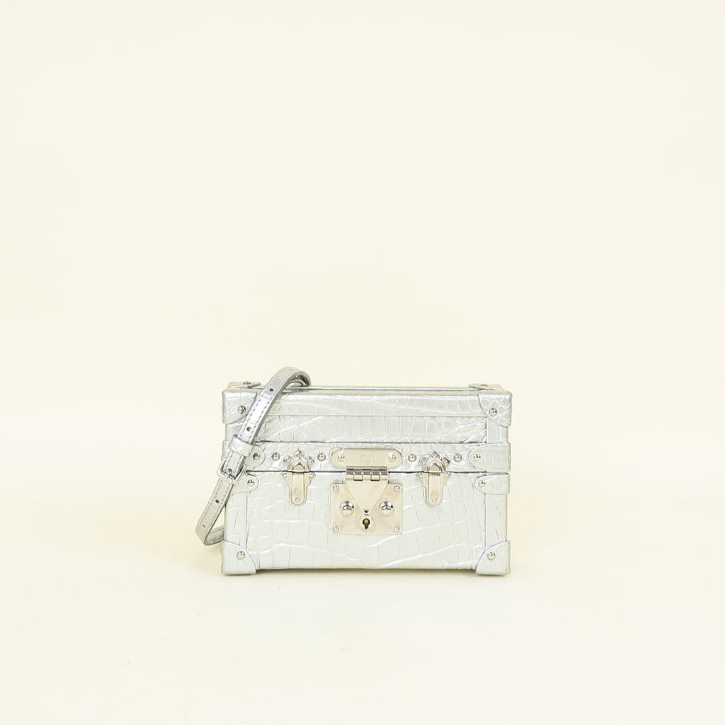 Louis Vuitton Silver Petite Malle Alligator Bag