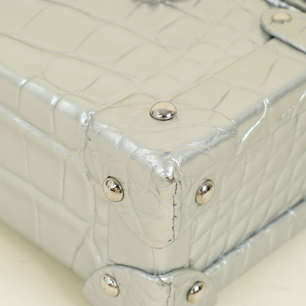 Louis Vuitton Silver Petite Malle Alligator Bag