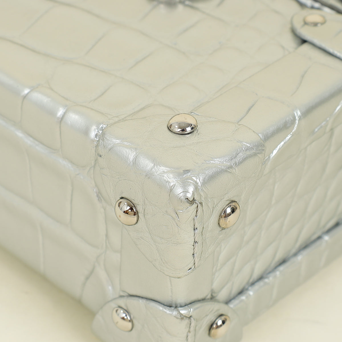 Louis Vuitton Silver Petite Malle Alligator Bag