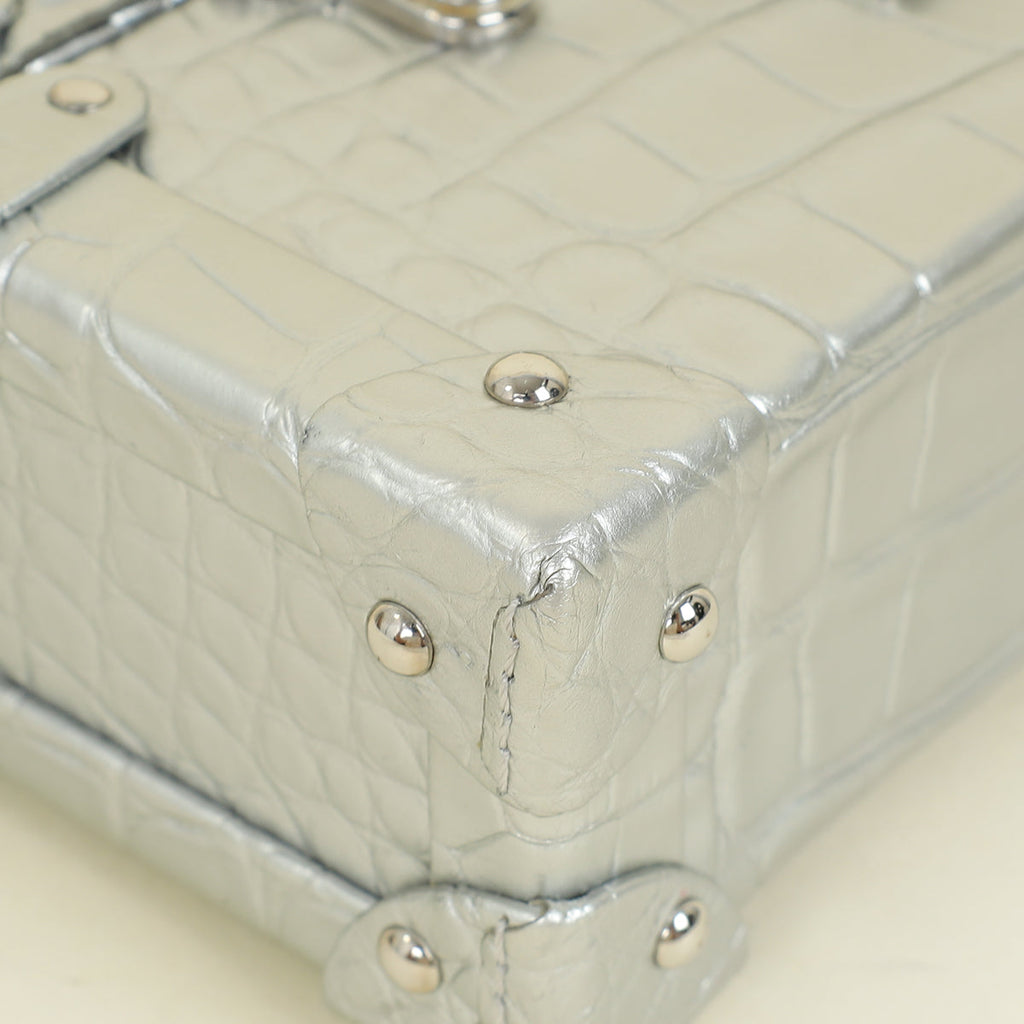 Louis Vuitton Silver Petite Malle Alligator Bag