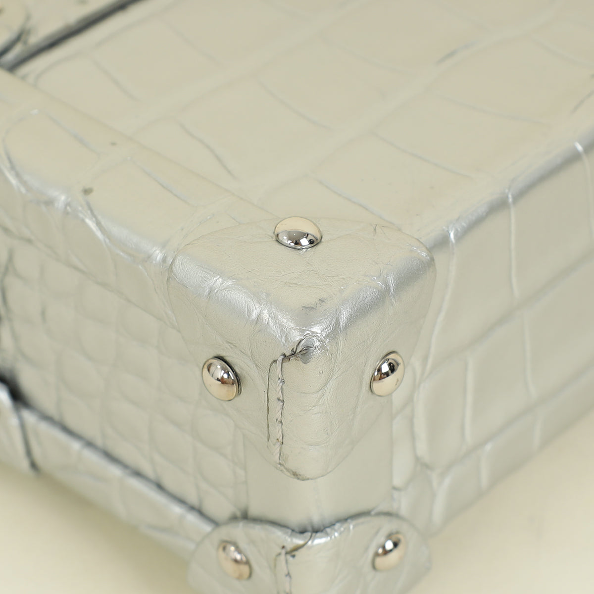 Louis Vuitton Silver Petite Malle Alligator Bag