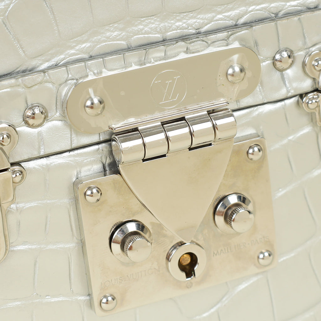 Louis Vuitton Silver Petite Malle Alligator Bag