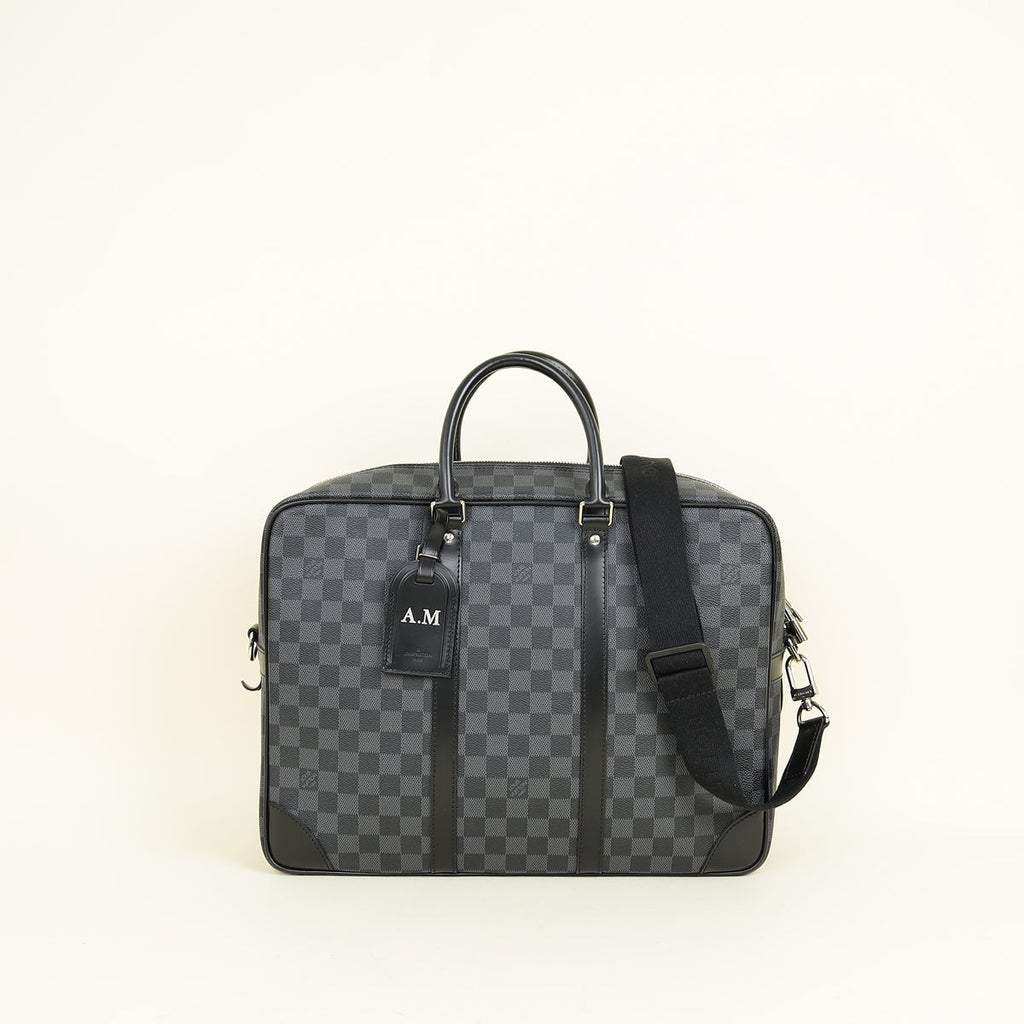 Louis Vuitton Black Damier Graphite Porte Documents Voyage Briefcase w/ Initials A.Mg
